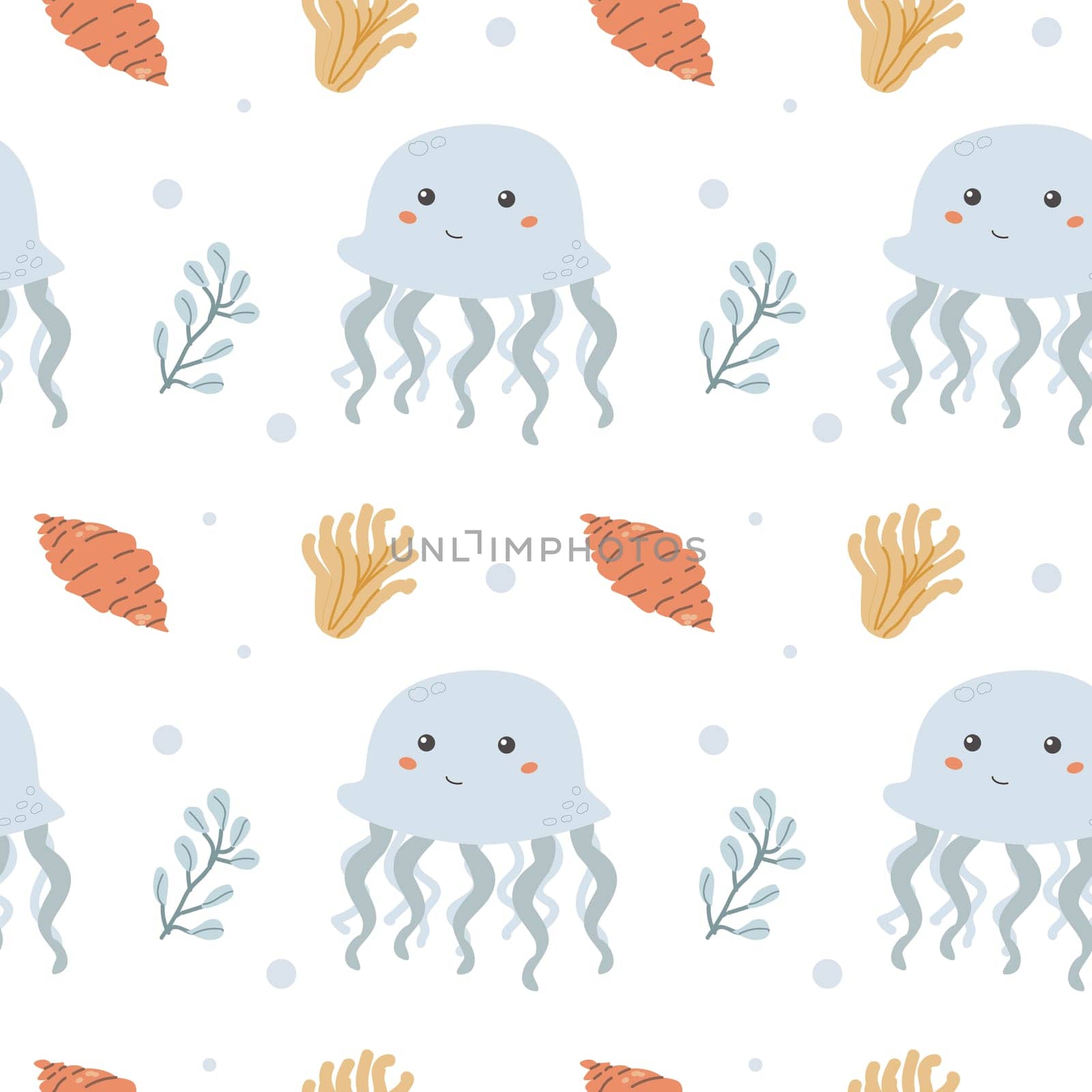 Childrens sea animals pattern, childish ocean marine life seamless background. Nursery baby animals print. Underwater inhabitants collection background for kids textile, clothes, wallpapers.