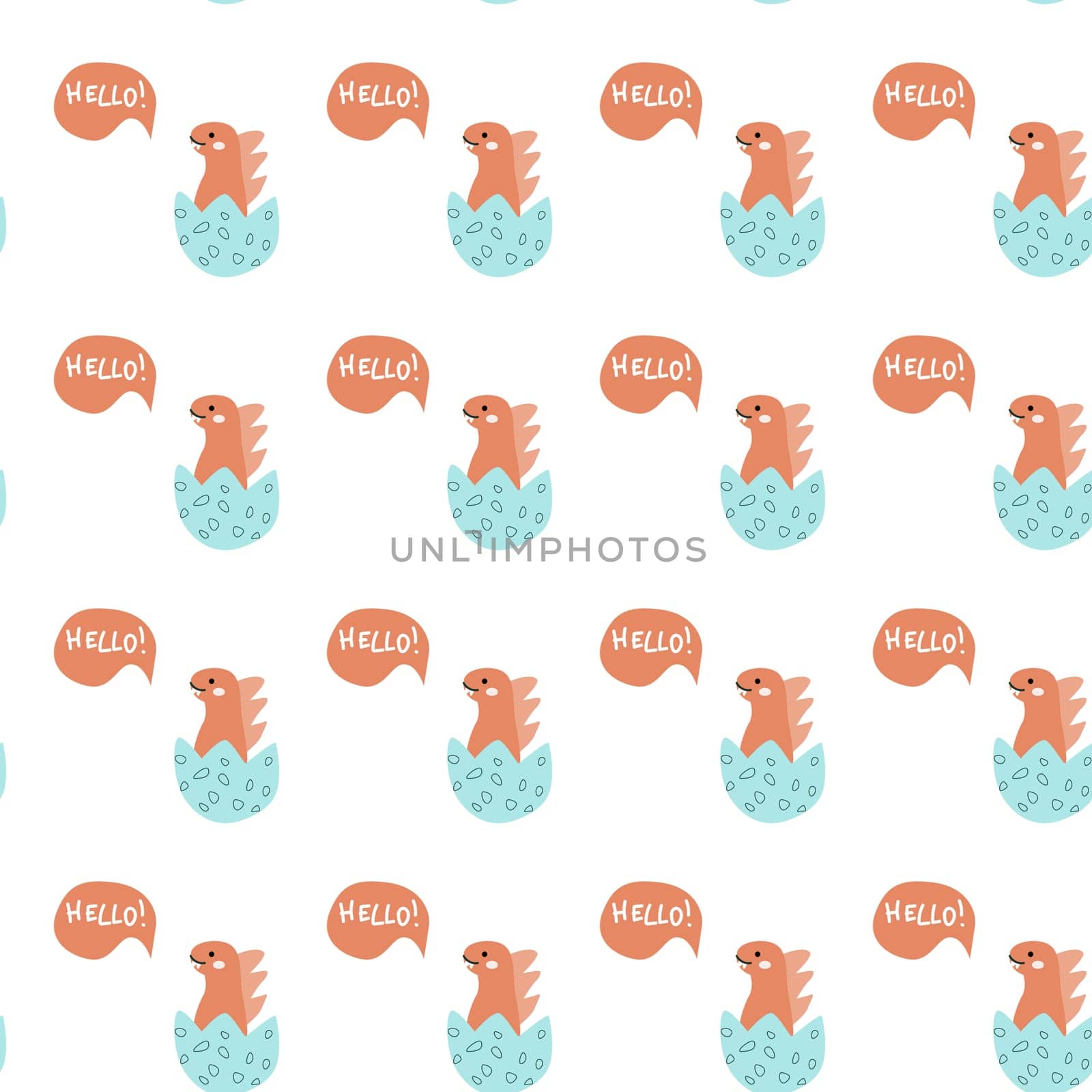 Childrens animals pattern of cute baby dinosaurs collection. For textile. Nursery design. Childrens dinosaurs background with tropical tree. Childish animals pattern, hand drawn elements.