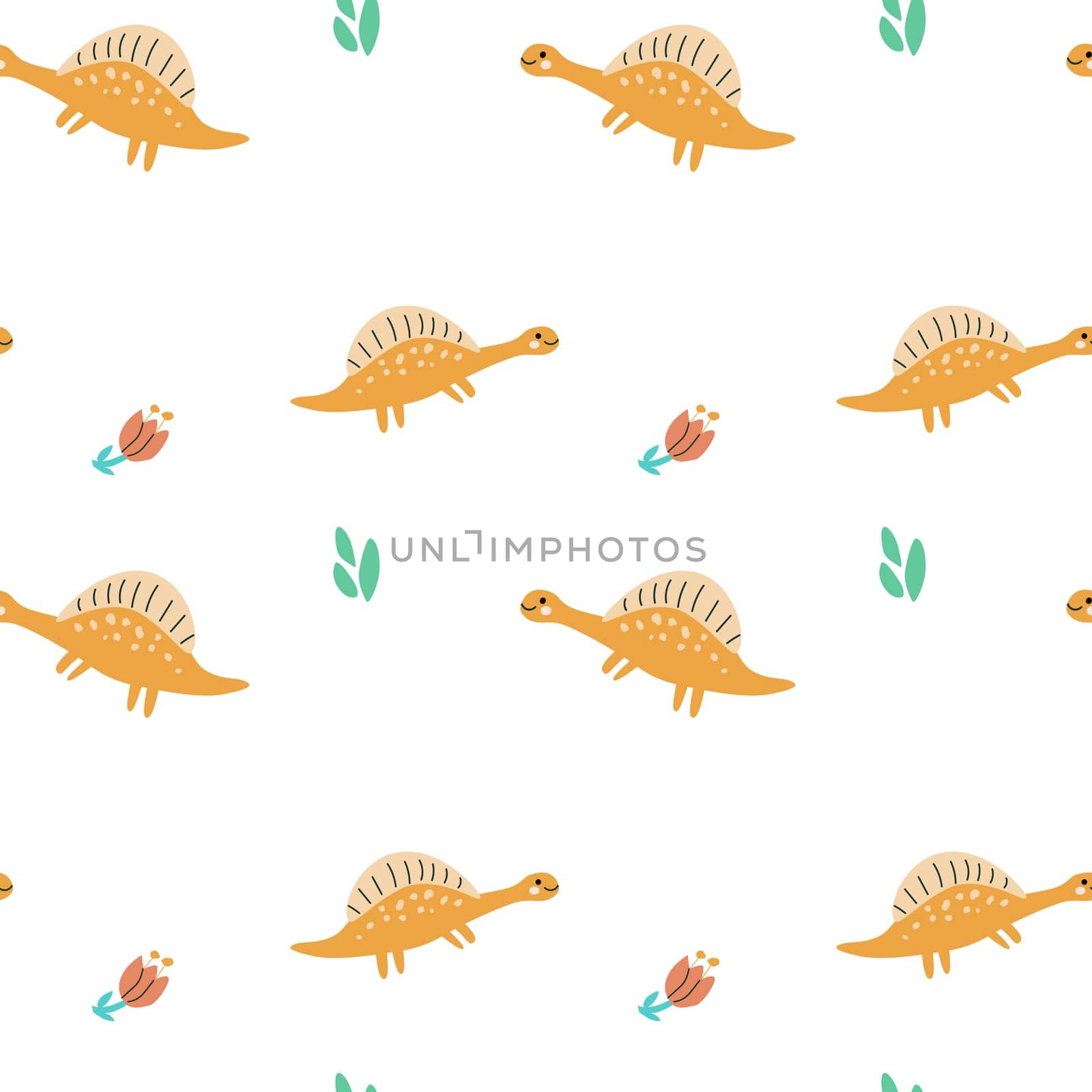 Childrens cute animals pattern - doodle baby dinosaur seamless background. Nursery design. Cute baby dinosaurs or dragons pattern for fabric print, cover design, textile, wallpapers. Little animals.