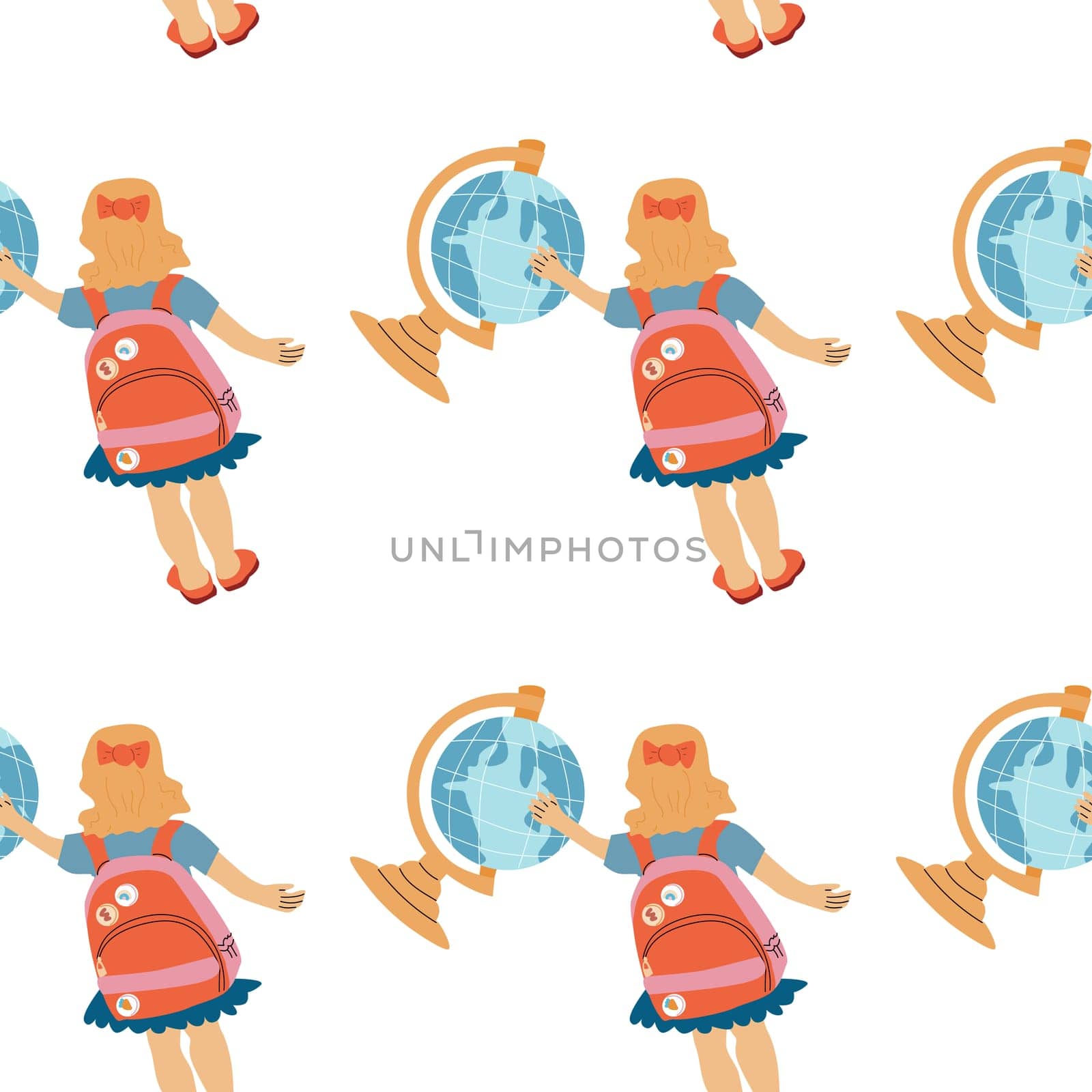 Childrens fashion school pattern. Back to school or kindergarten supplies seamless background. Hand drawn education elements design. Print for fabric, textile, wrapping paper.