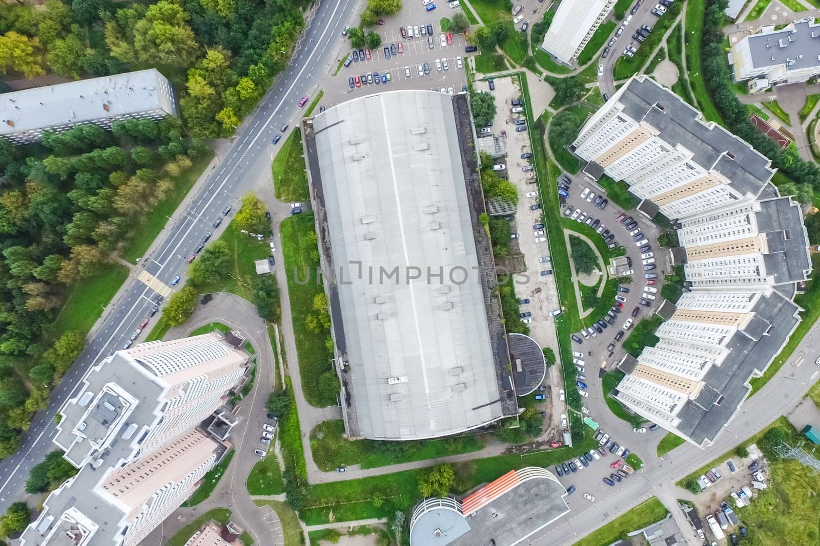 Top view of the city of Moscow, buildings and roads and other infrastructure of the city. Cityscape view from above.
