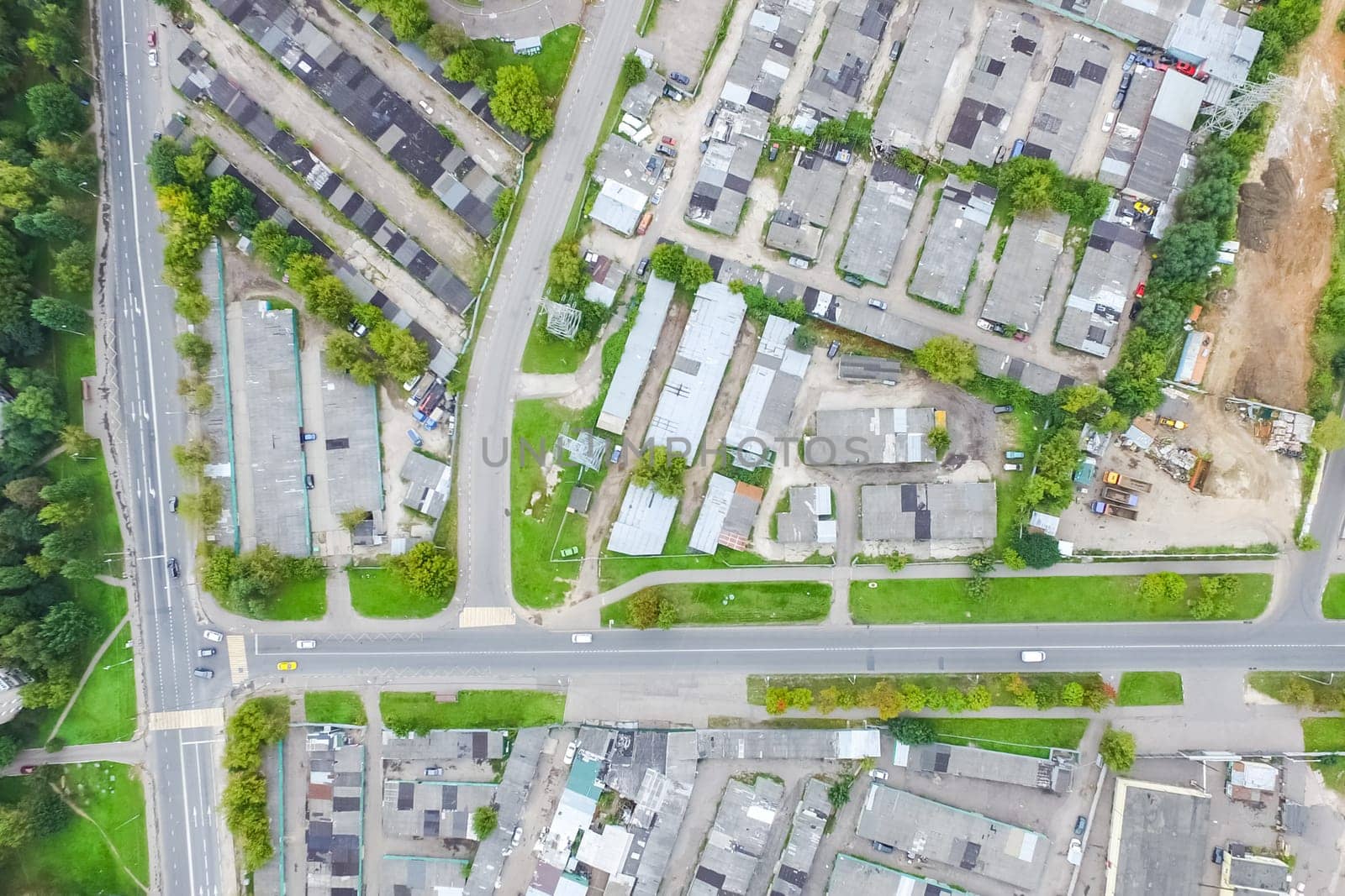 Top view of the city of Moscow, buildings and roads and other infrastructure of the city. Cityscape view from above.