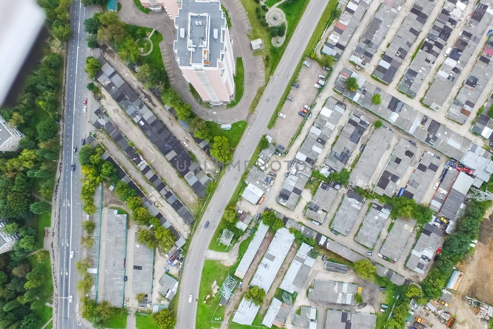 Top view of the city of Moscow, buildings and roads and other infrastructure of the city. Cityscape view from above.