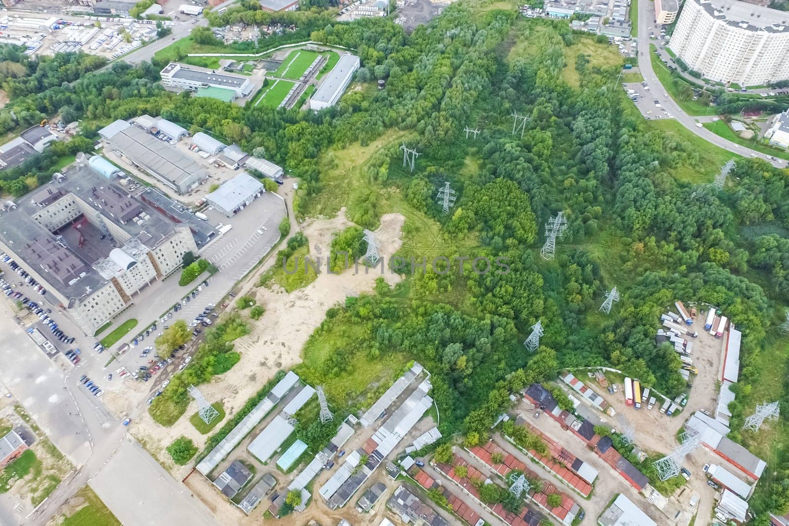 Top view of the city of Moscow, buildings and roads and other infrastructure of the city. Cityscape view from above.