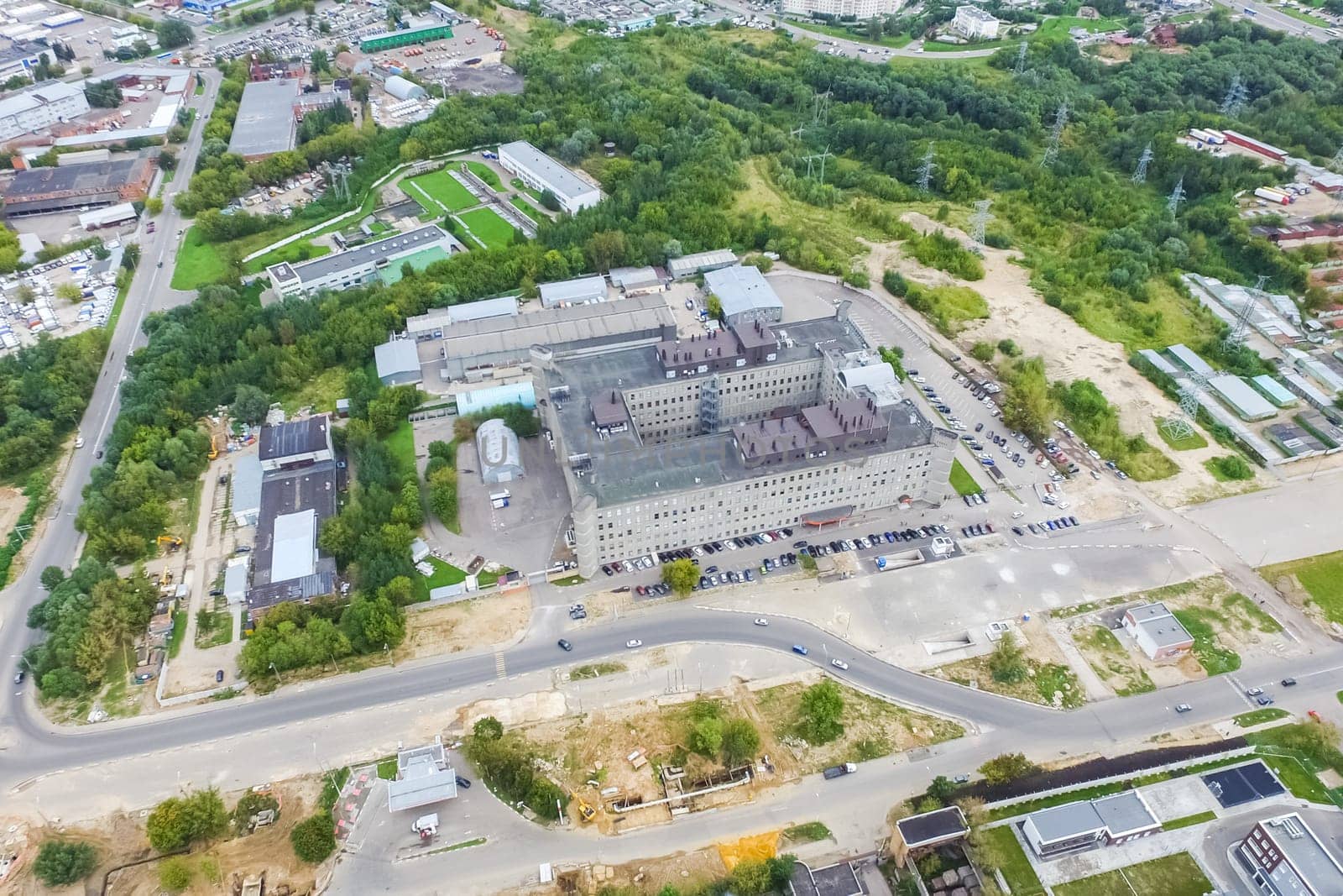 Top view of the city of Moscow, buildings and roads and other infrastructure of the city. Cityscape view from above.