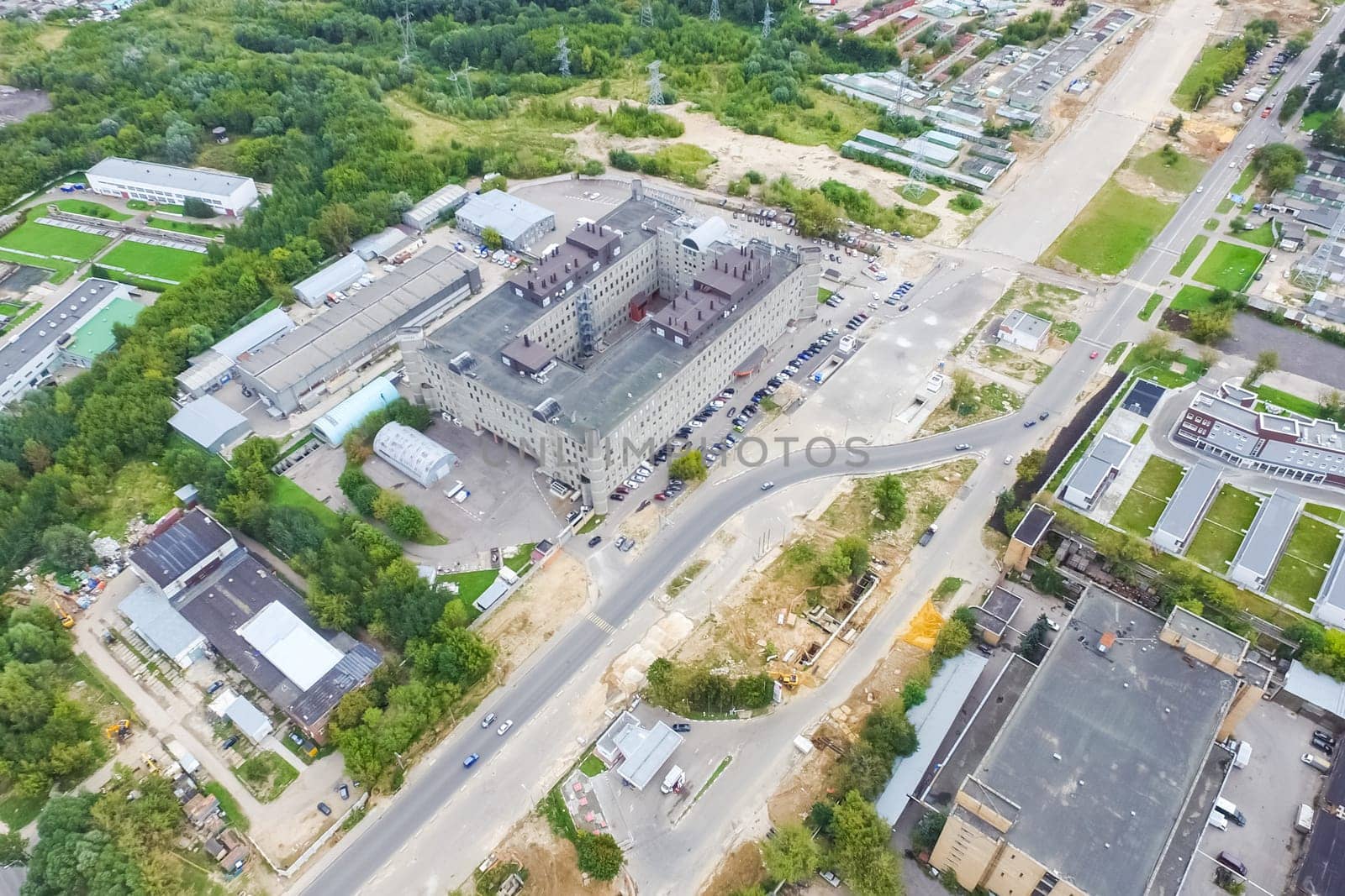 Top view of the city of Moscow, buildings and roads and other infrastructure of the city. Cityscape view from above.