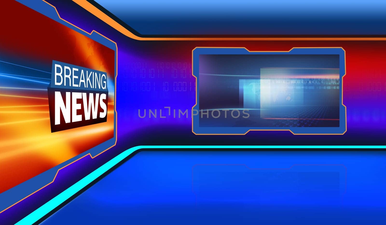 Graphical colorful live breaking news background. 3d illustration
