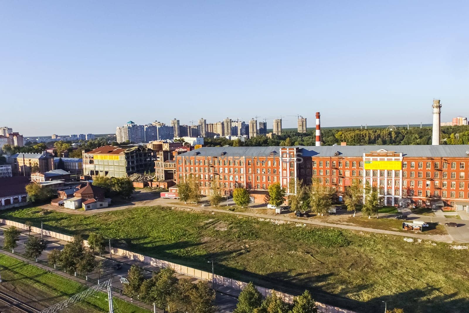 Top view of the city of Moscow, buildings and roads and other infrastructure of the city. Cityscape view from above.