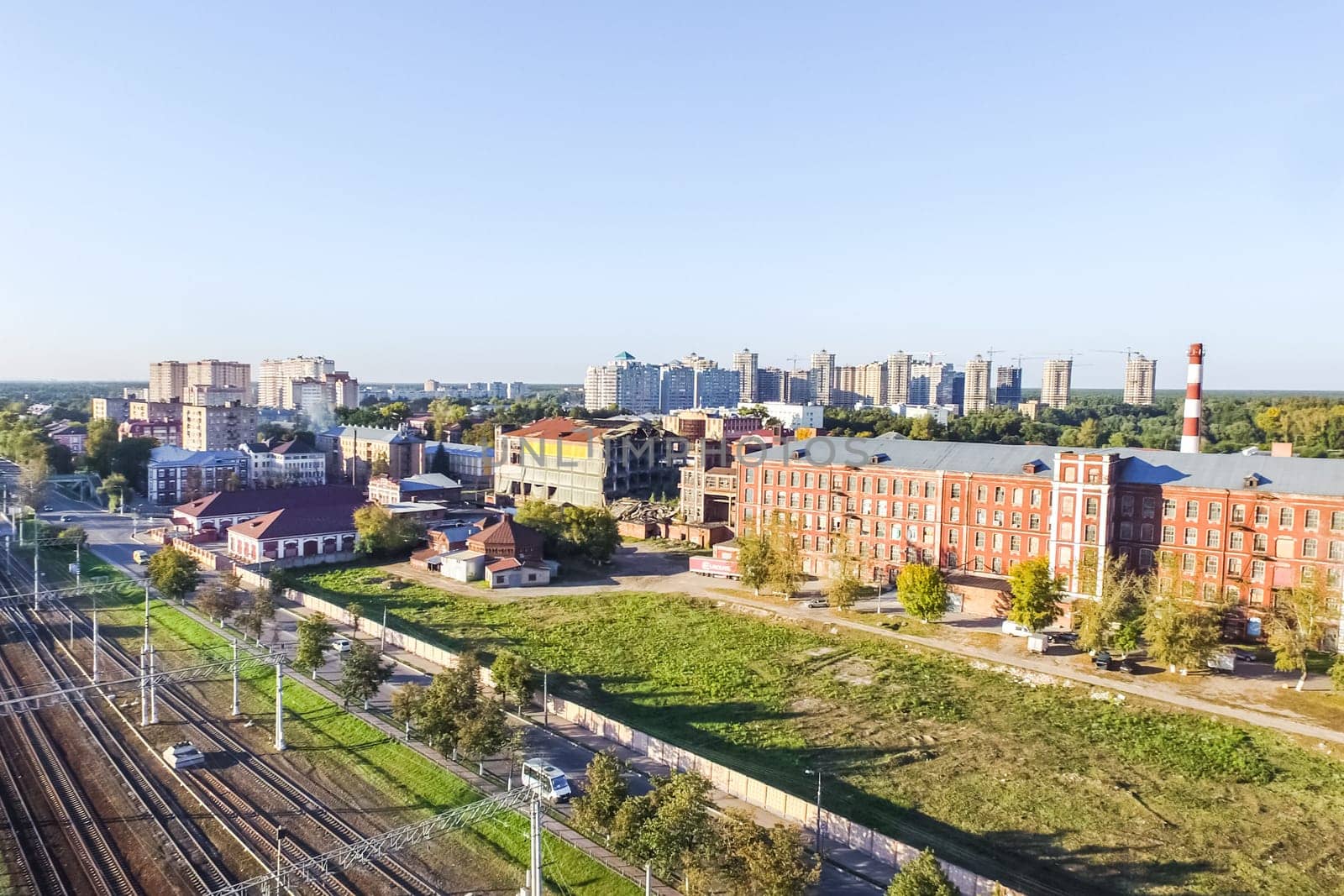 Top view of the city of Moscow, buildings and roads and other infrastructure of the city. Cityscape view from above.