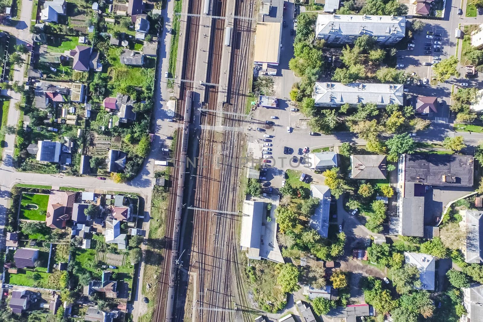 Top view of the city of Moscow, buildings and roads and other infrastructure of the city. Cityscape view from above.