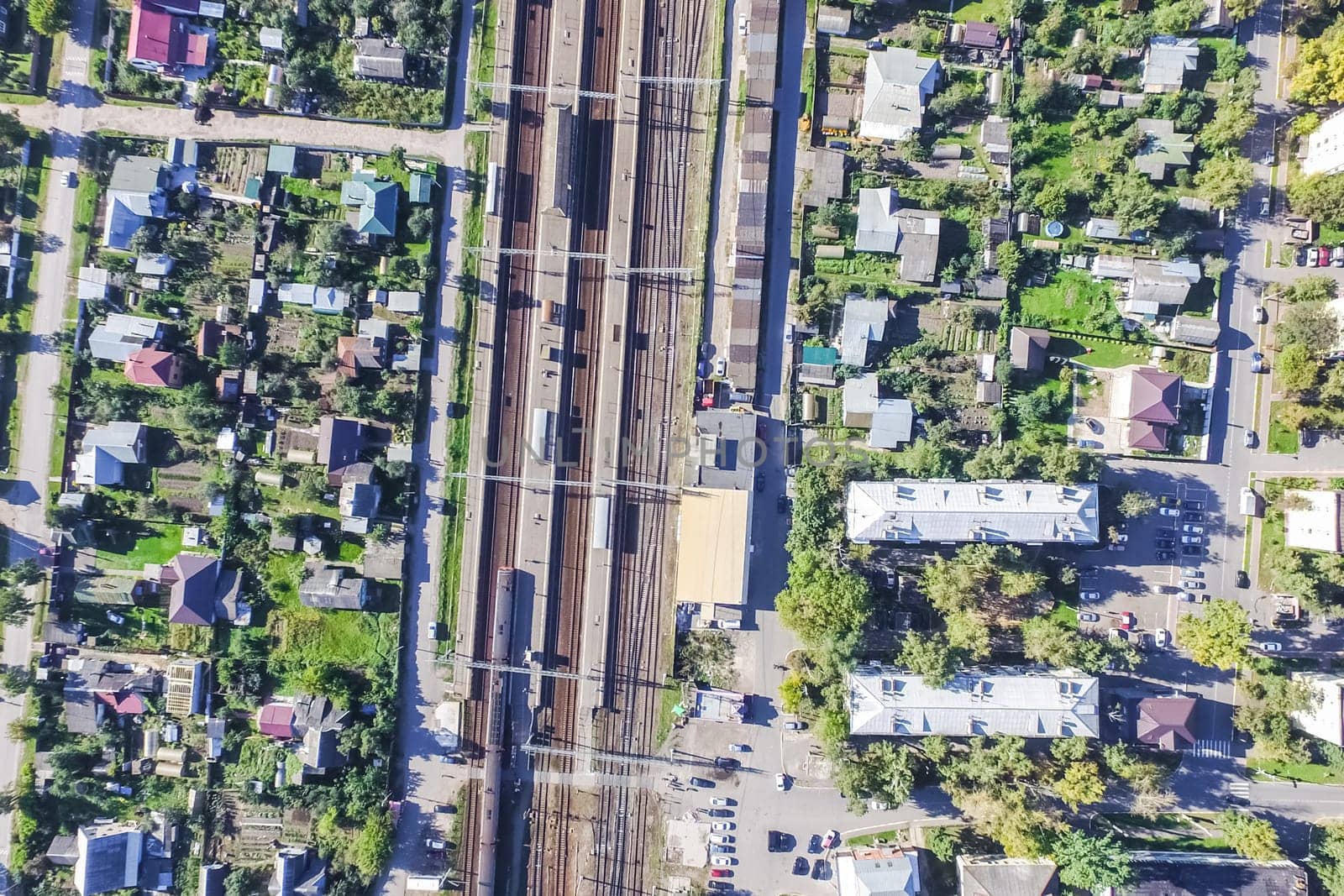 Top view of the city of Moscow, buildings and roads and other infrastructure of the city. Cityscape view from above.
