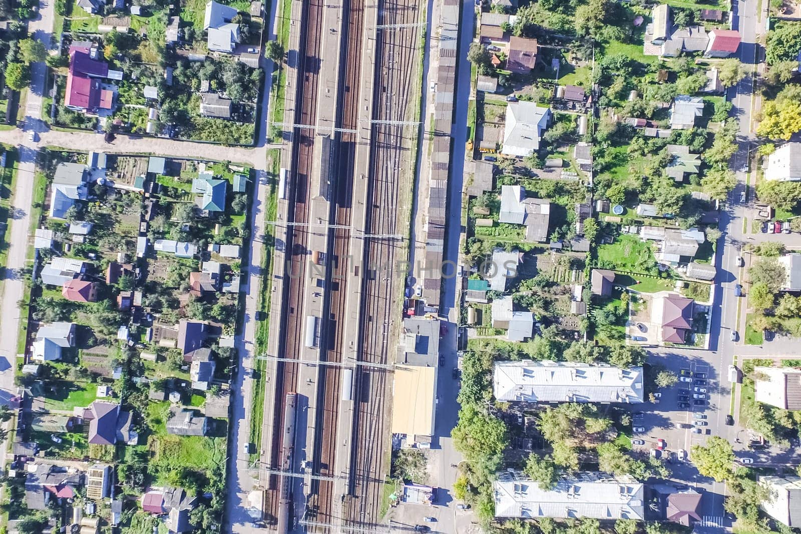 Top view of the city of Moscow, buildings and roads and other infrastructure of the city. Cityscape view from above.