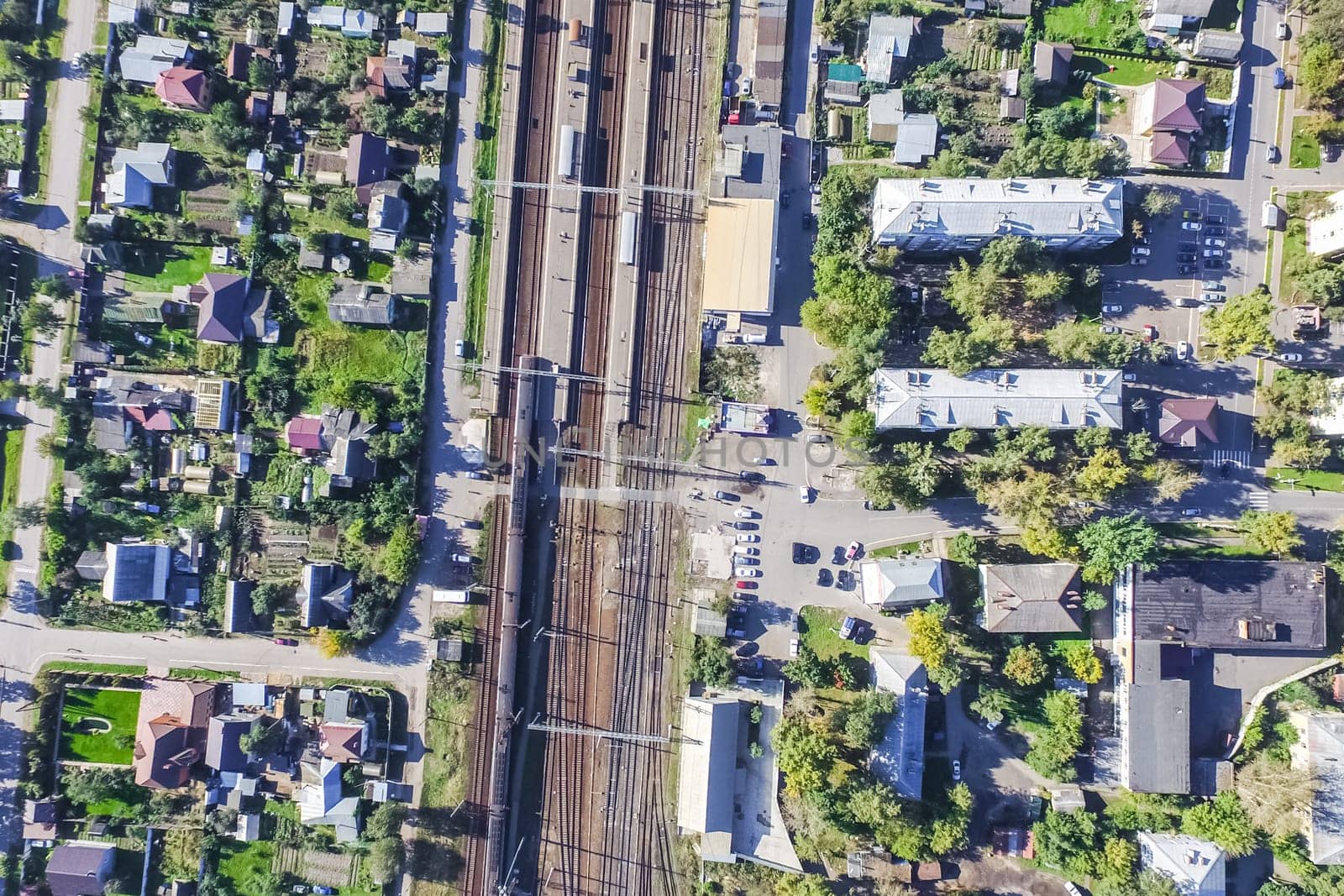Top view of the city of Moscow, buildings and roads and other infrastructure of the city. Cityscape view from above.