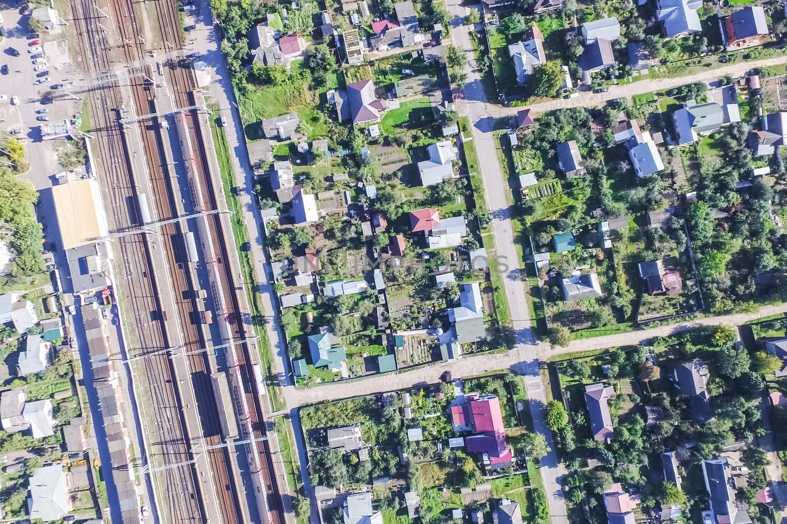 Top view of the city of Moscow, buildings and roads and other infrastructure of the city. Cityscape view from above.