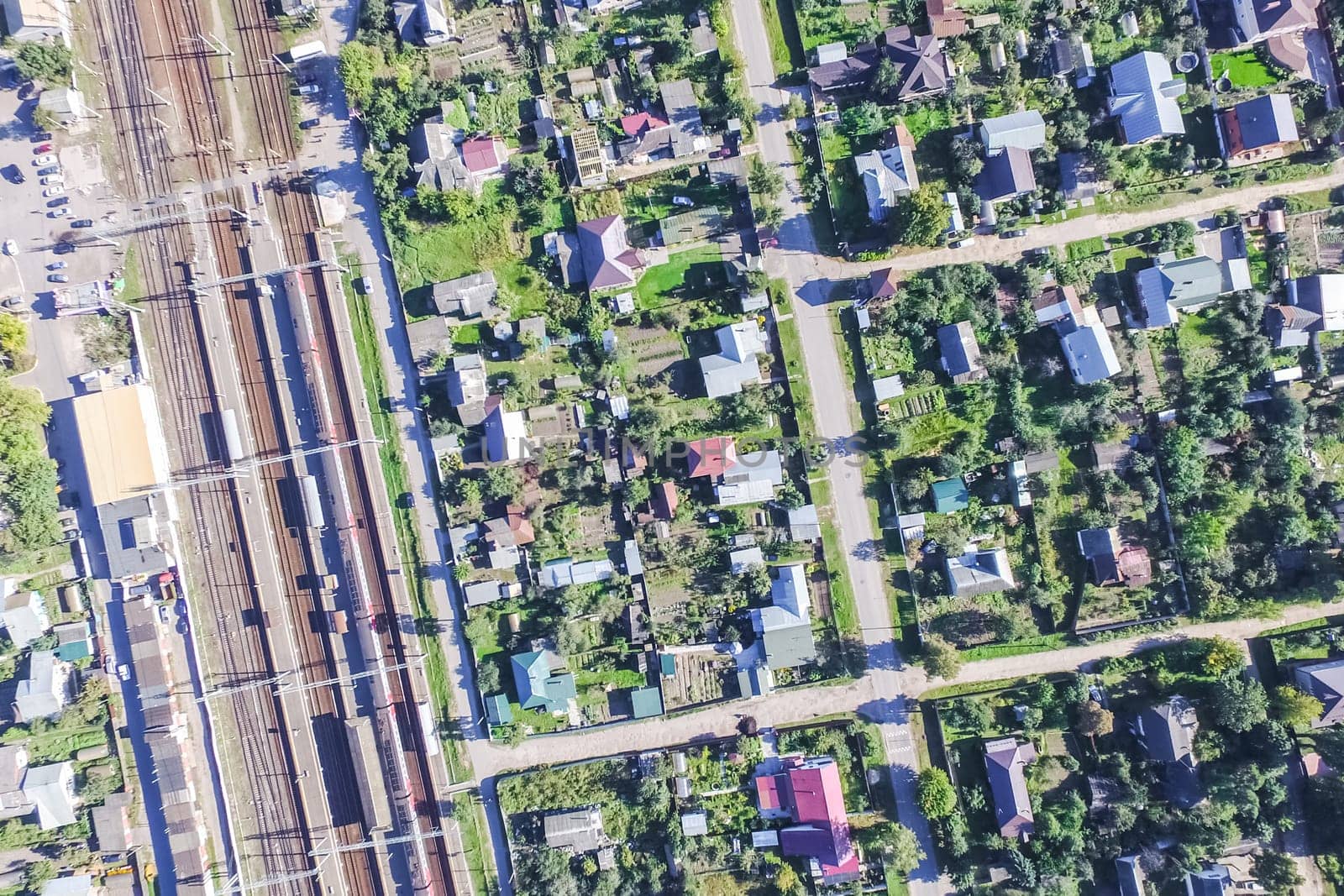 Top view of the city of Moscow, buildings and roads and other infrastructure of the city. Cityscape view from above.