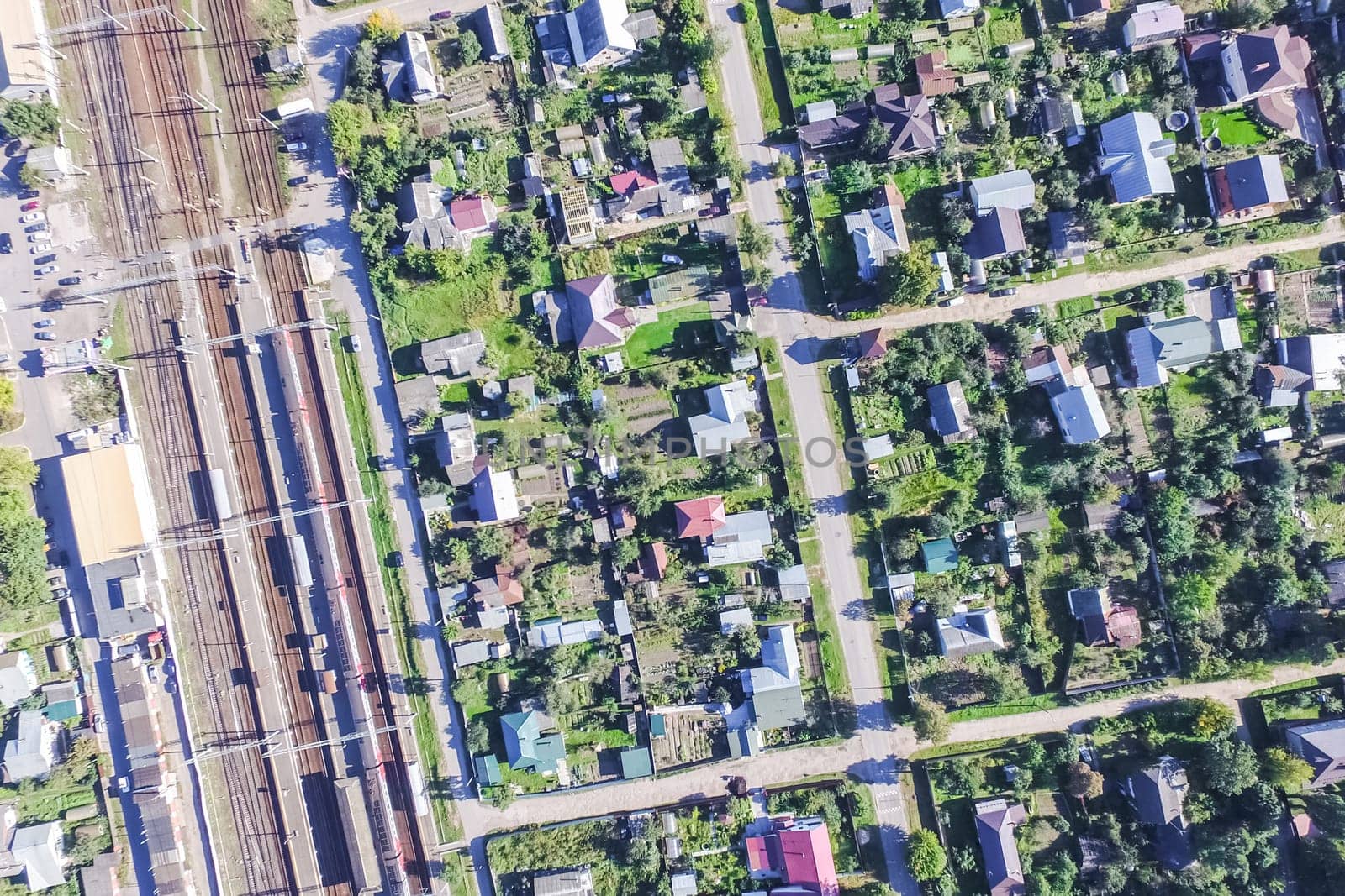 Top view of the city of Moscow, buildings and roads and other infrastructure of the city. Cityscape view from above.