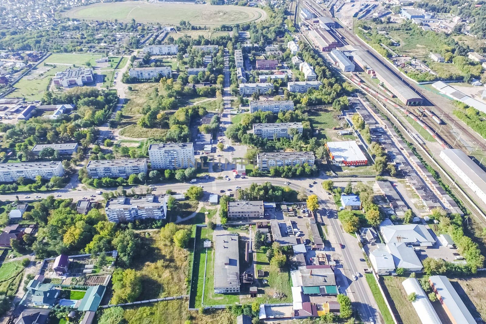 Top view of the city of Moscow, buildings and roads and other infrastructure of the city. Cityscape view from above.