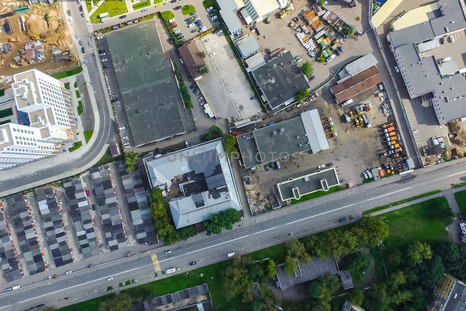Top view of the city of Moscow, buildings and roads and other infrastructure of the city. Cityscape view from above.