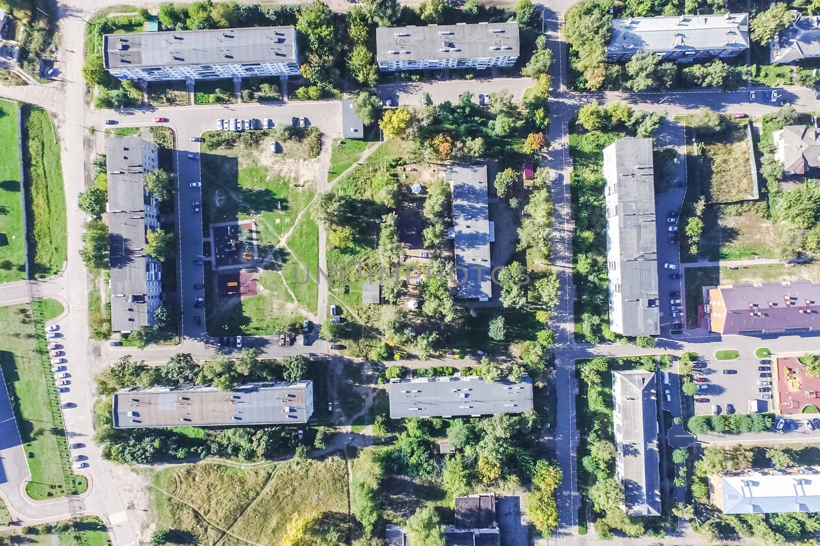 Top view of the city of Moscow, buildings and roads and other infrastructure of the city. Cityscape view from above.