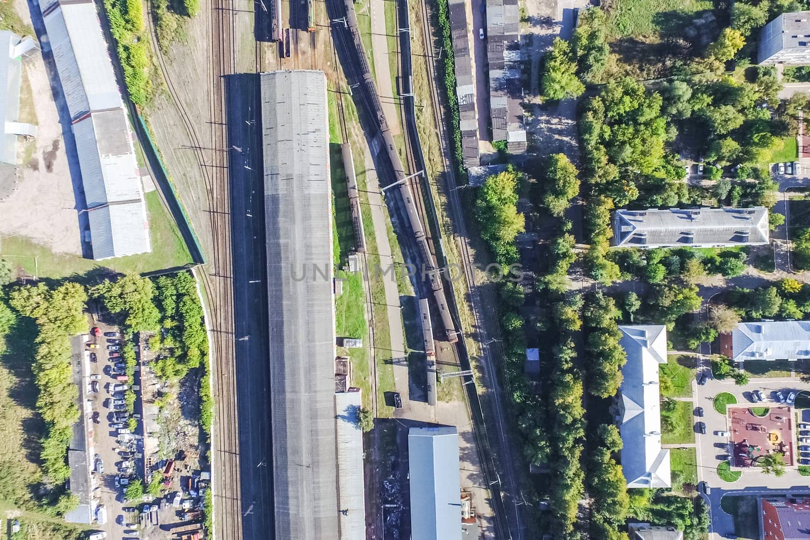 Top view of the city of Moscow, buildings and roads and other infrastructure of the city. Cityscape view from above.