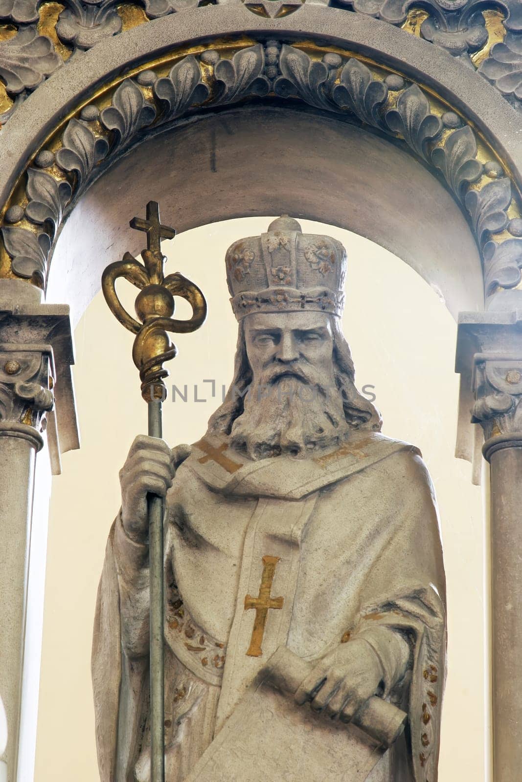 Saint Methodius, statue on the main altar in the Church of St. Maurus the Abbot in Bosiljevo, Croatia