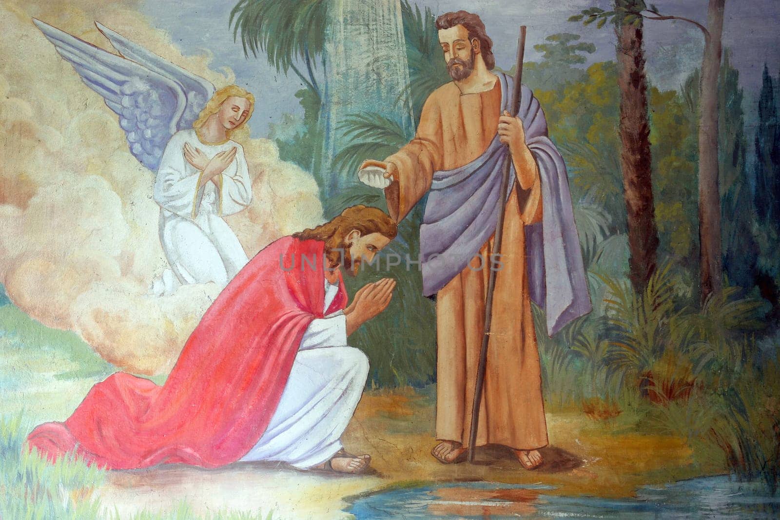Baptism of the Lord, fresco in the parish Church of the Assumption of the Virgin Mary in Gornja Rijeka, Croatia