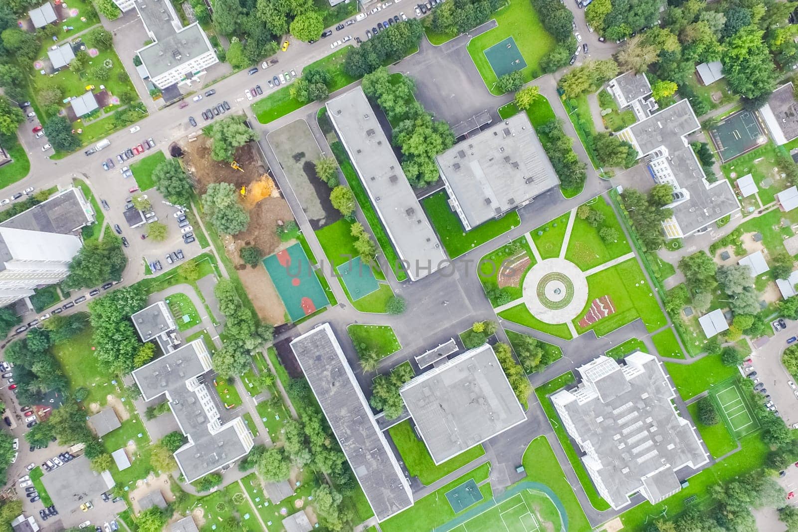 Top view of the city of Moscow, buildings and roads and other infrastructure of the city. Cityscape view from above.