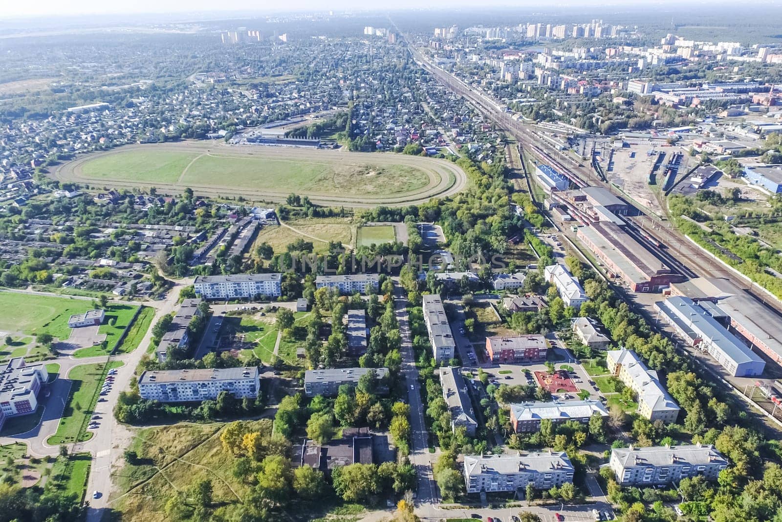 Top view of the city of Moscow, buildings and roads and other infrastructure of the city. Cityscape view from above.