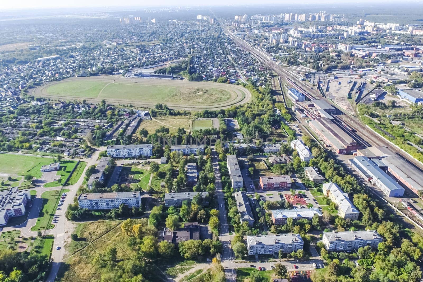 Top view of the city of Moscow, buildings and roads and other infrastructure of the city. Cityscape view from above.