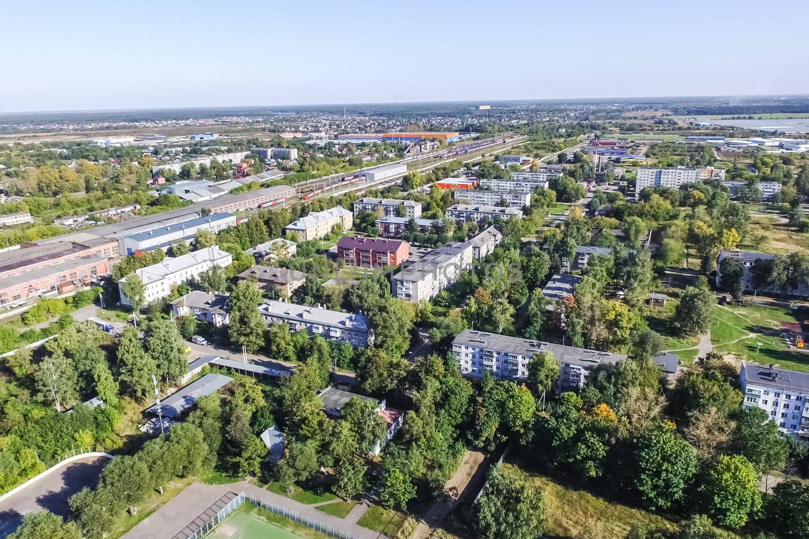 Top view of the city of Moscow, buildings and roads and other infrastructure of the city. Cityscape view from above.