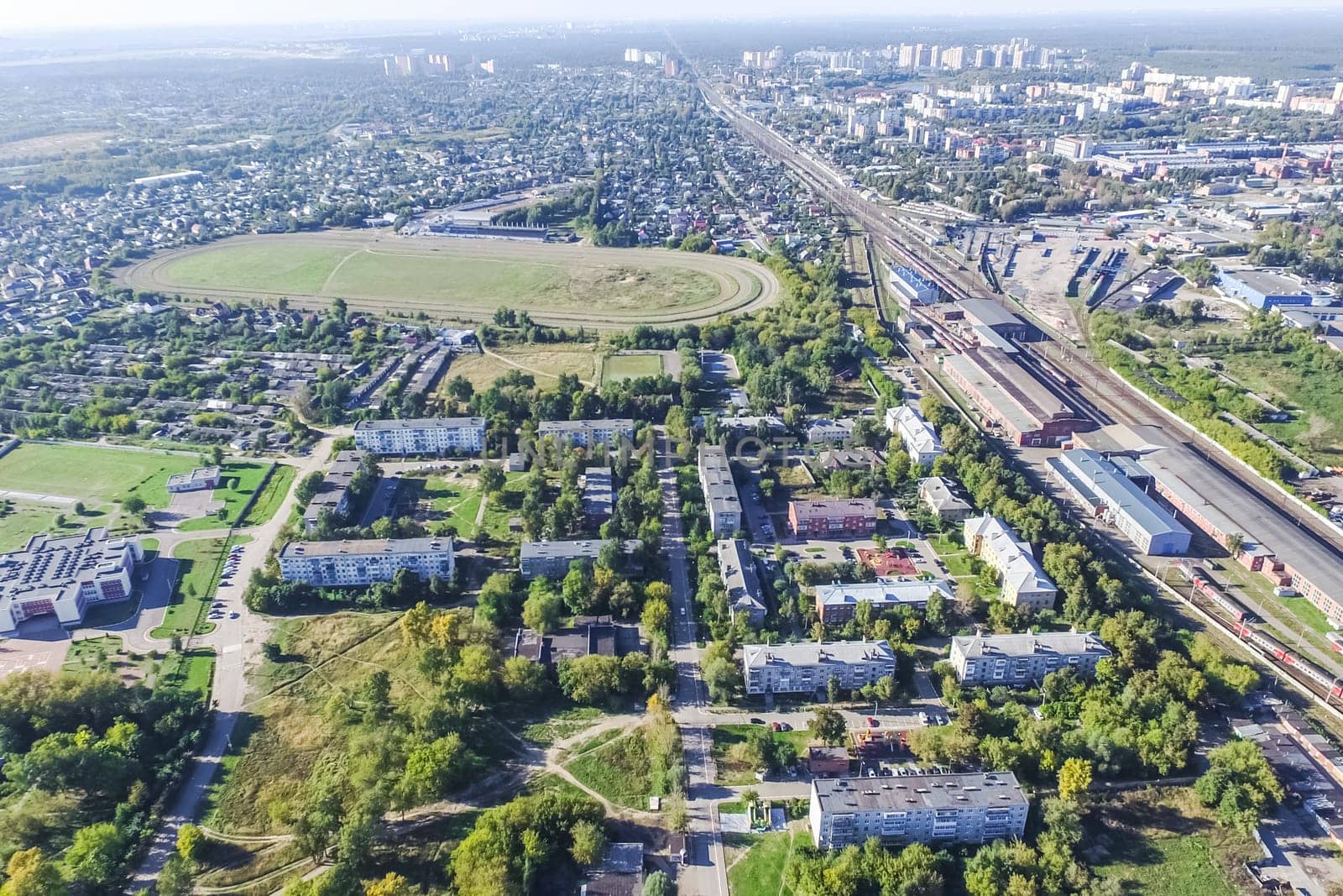 Top view of the city of Moscow, buildings and roads and other infrastructure of the city. Cityscape view from above.
