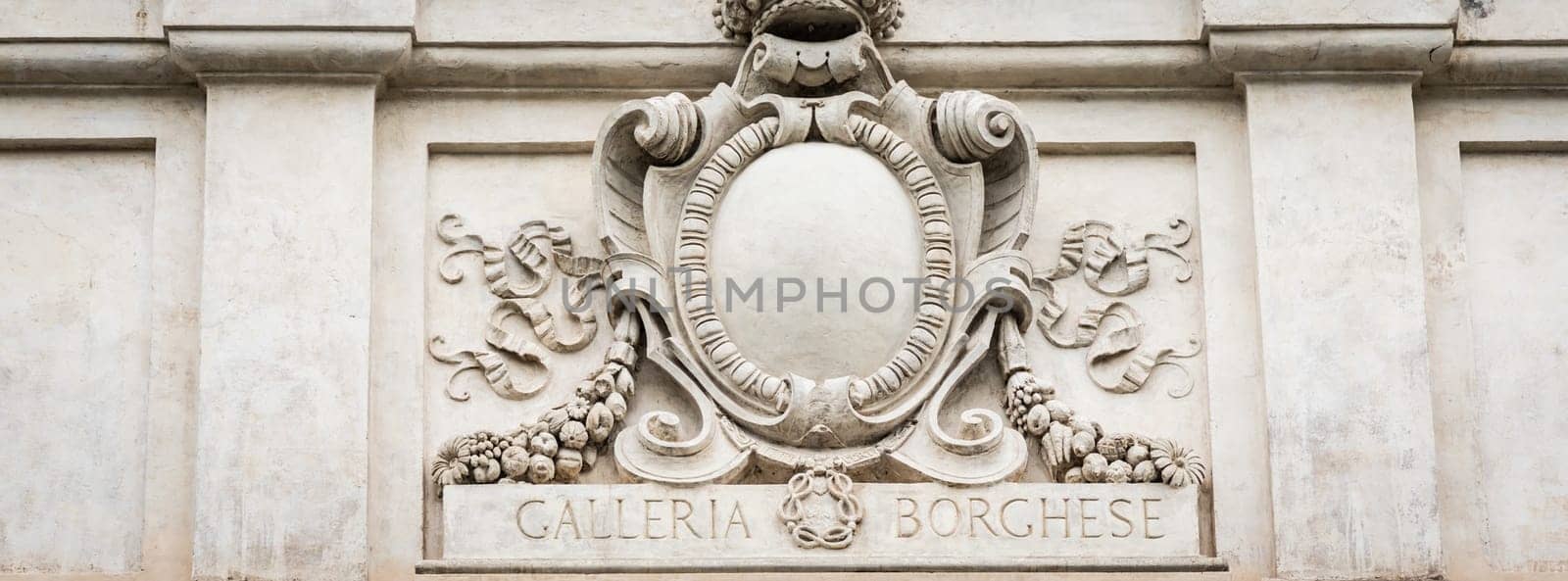 Rome, Italy - Galleria Borghese - Borghese Gallery building - symbol above the entrance of the museum