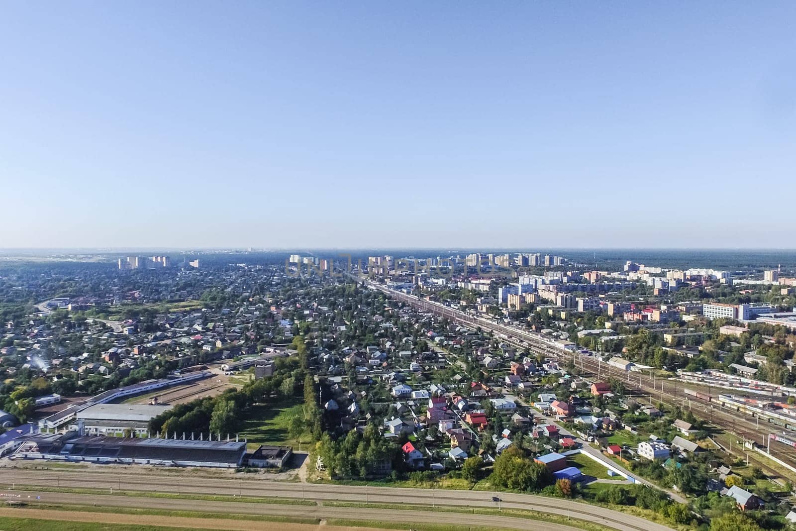 Top view of the city of Moscow, buildings and roads and other infrastructure of the city. Cityscape view from above.