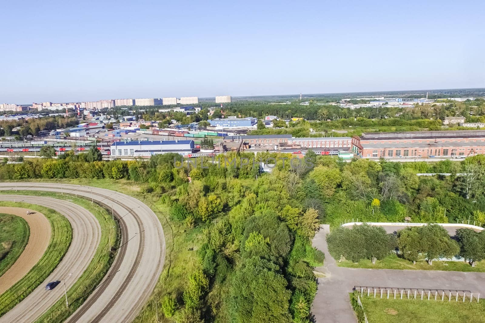 Top view of the railway. Railway rails and sleepers