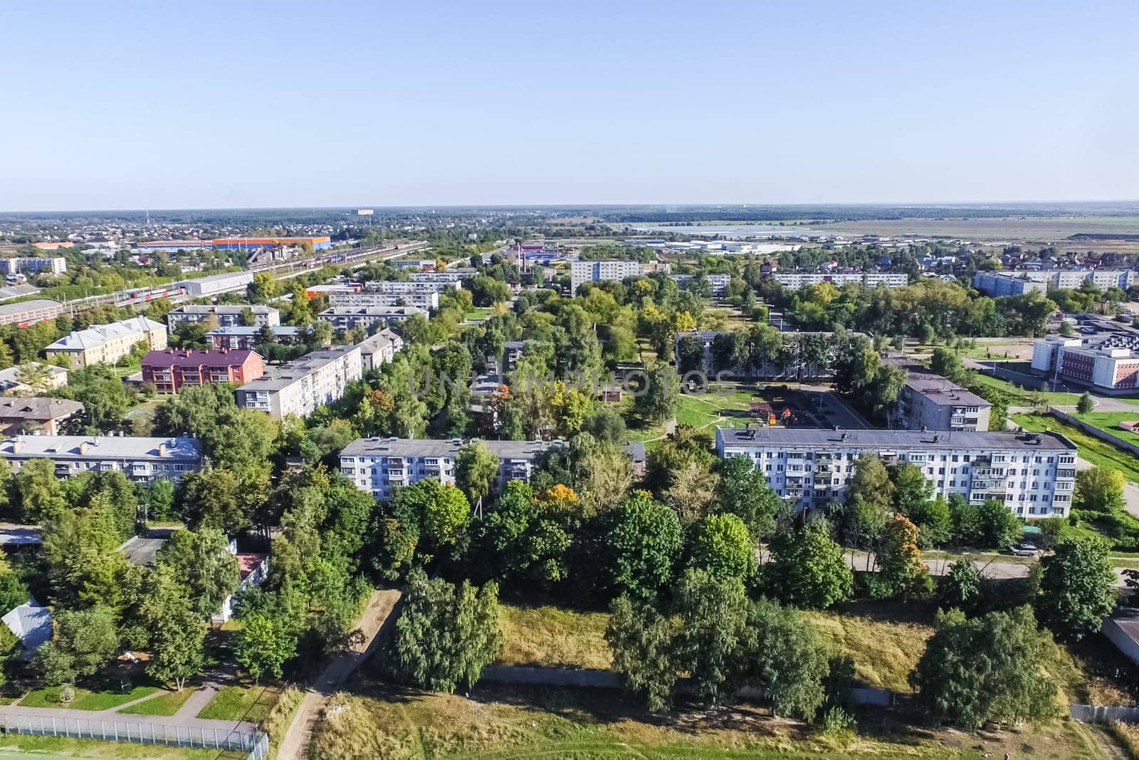 Top view of the city of Moscow, buildings and roads and other infrastructure of the city. Cityscape view from above.