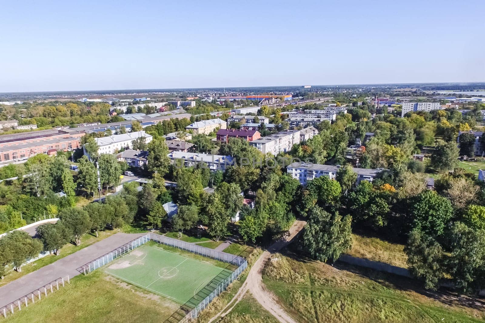 Top view of the village, fields and forests near the village