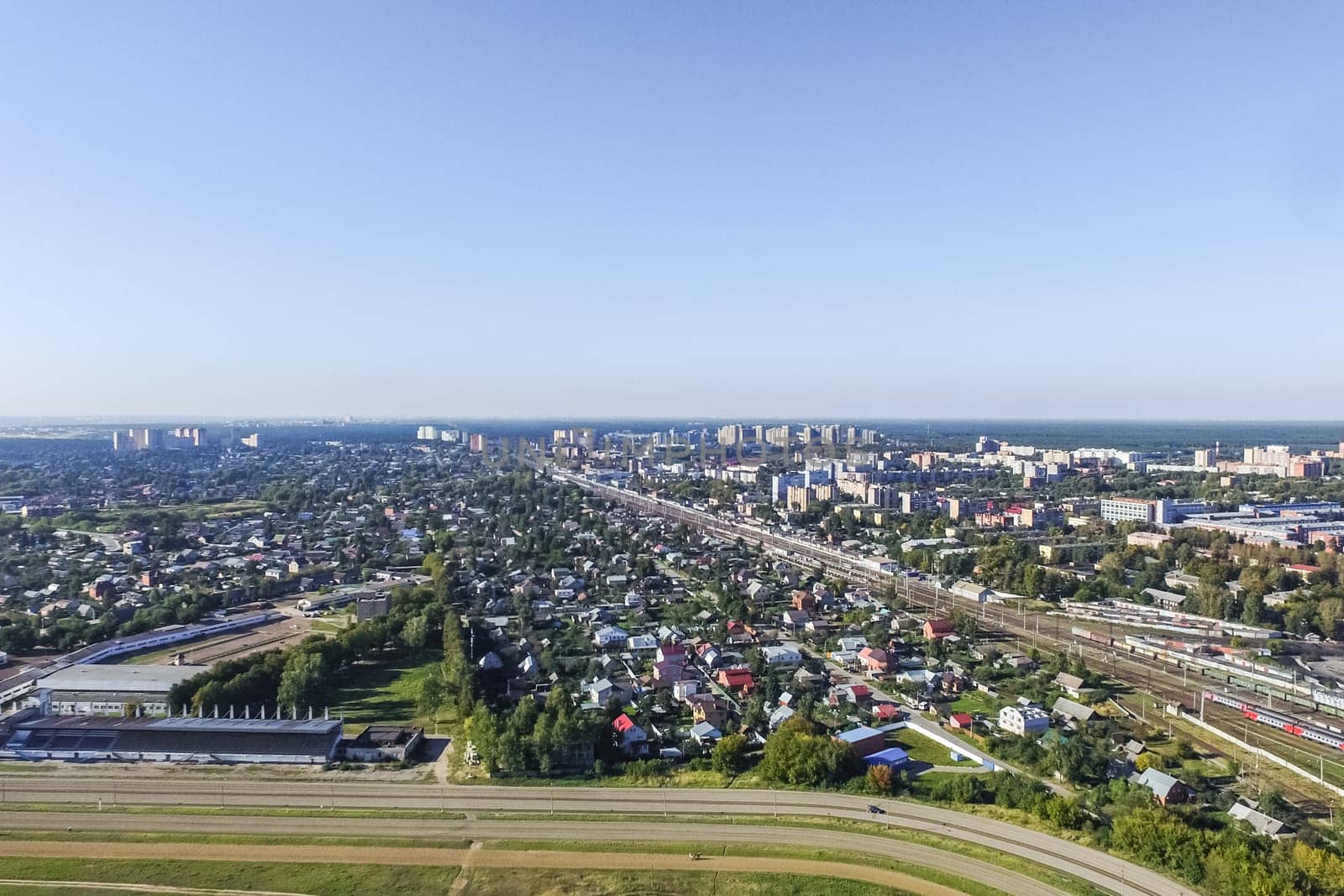 Top view of the city of Moscow, buildings and roads and other infrastructure of the city. Cityscape view from above.