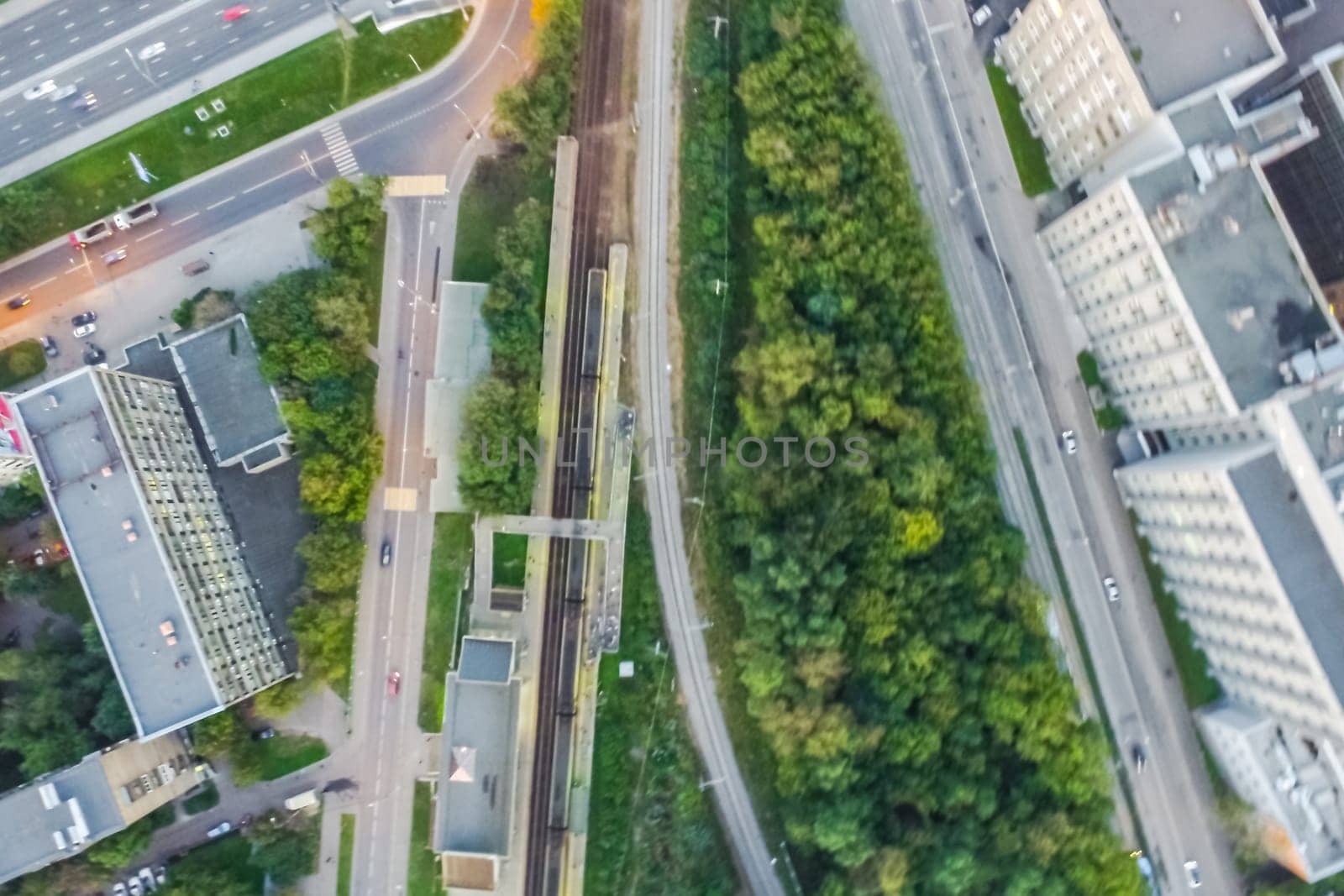 Top view of the city of Moscow, buildings and roads and other infrastructure of the city. Cityscape view from above.