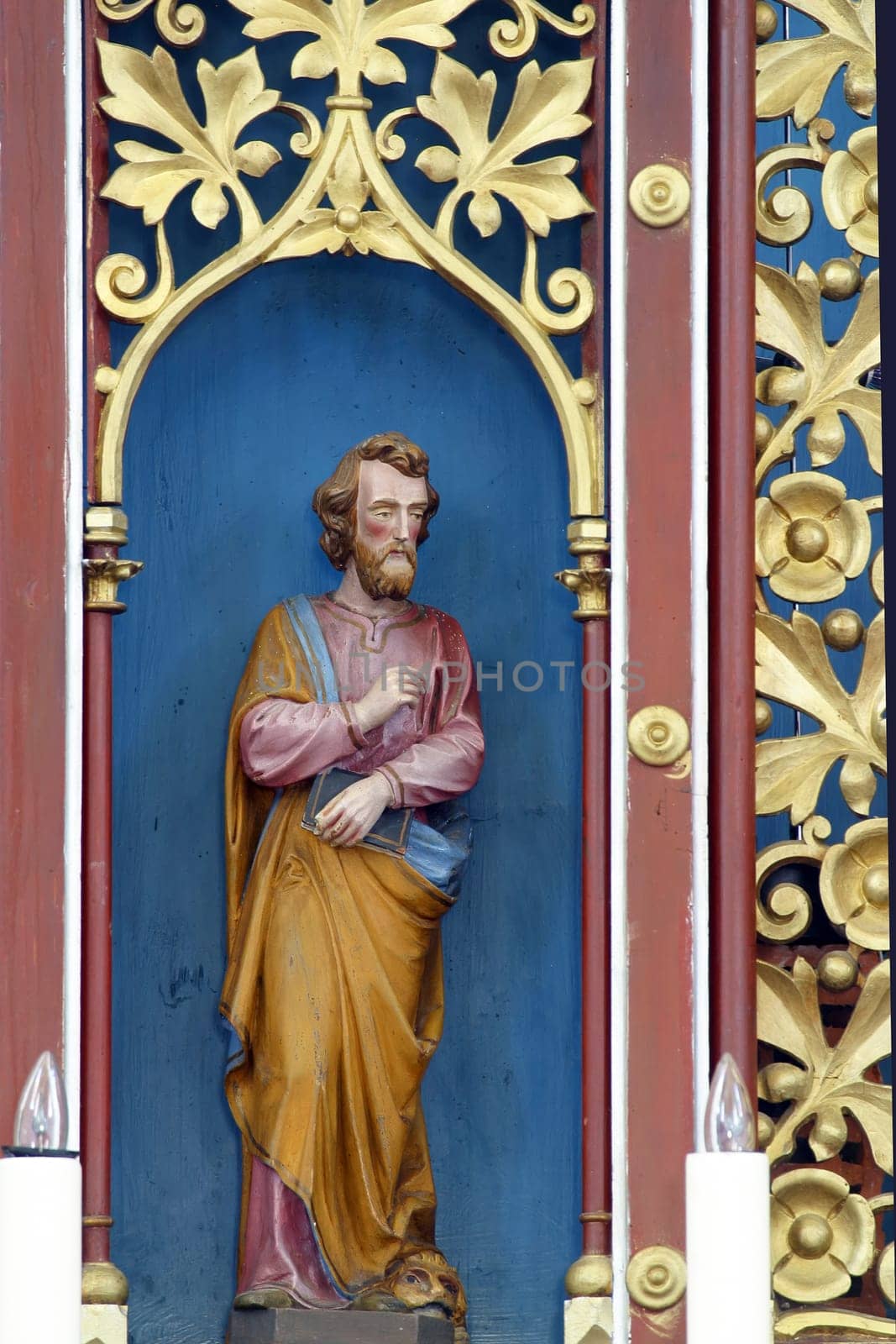Saint Mark the Evangelist, statue on the main altar in the parish church of Our Lady of Miracles in Ostarije, Croatia