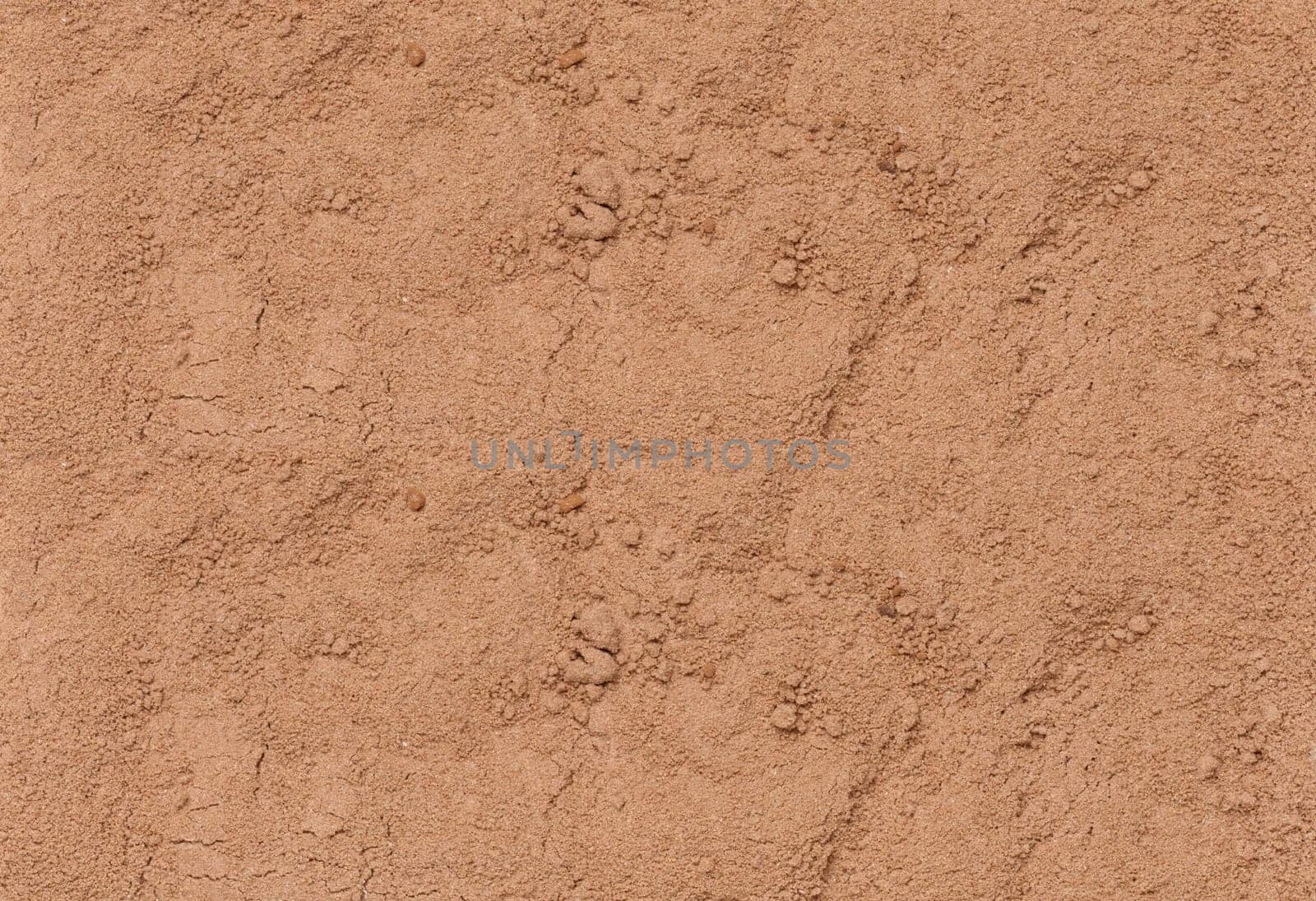 Texture of scattered cocoa powder, full frame. Close up