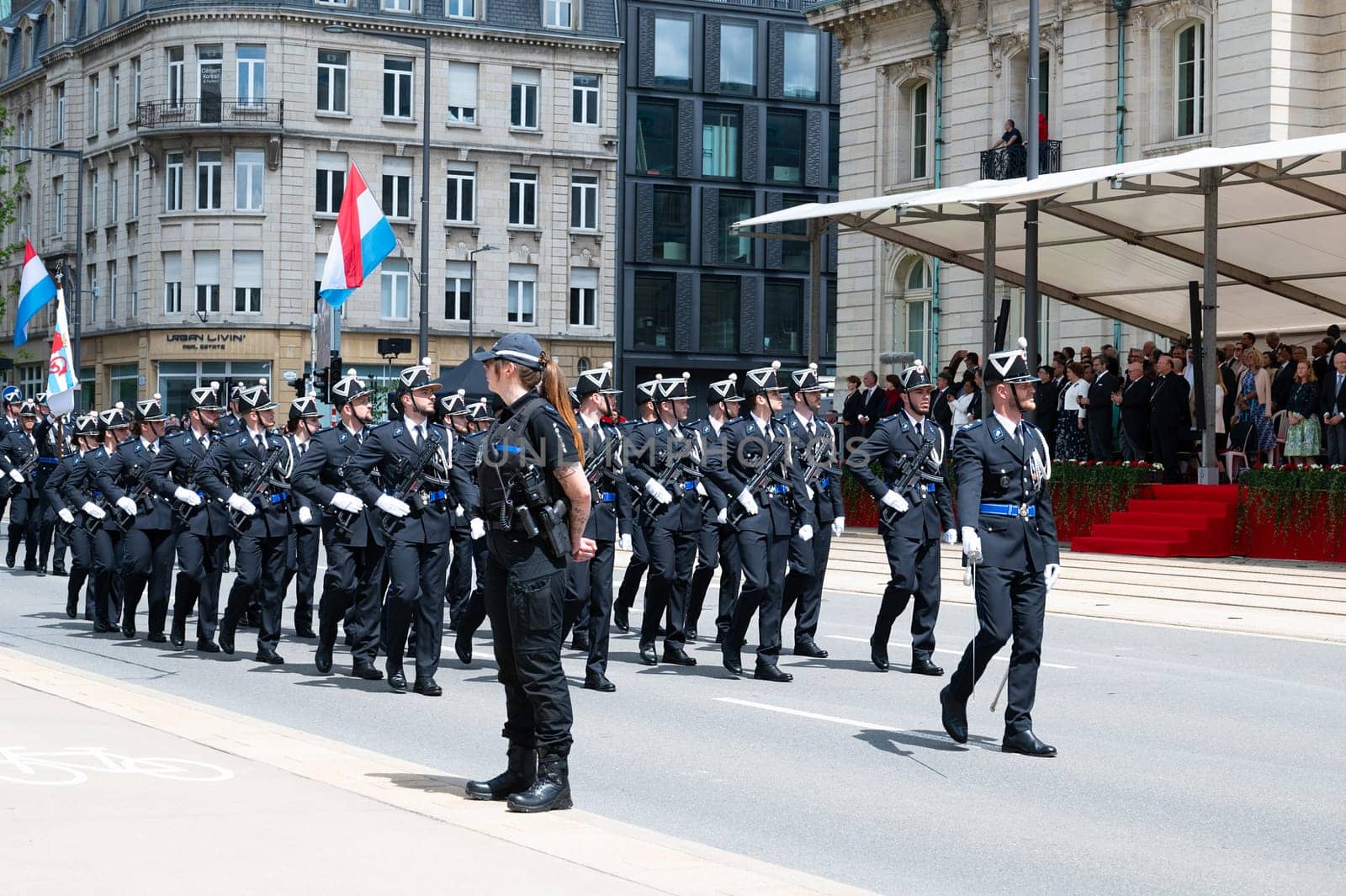 National Day Luxembourg, celebration of the Grand Duke´s birthday, military parade with luxembourgish army, police, fire department, rescue service and armed forced, Luxembourg city, 23.06.2024