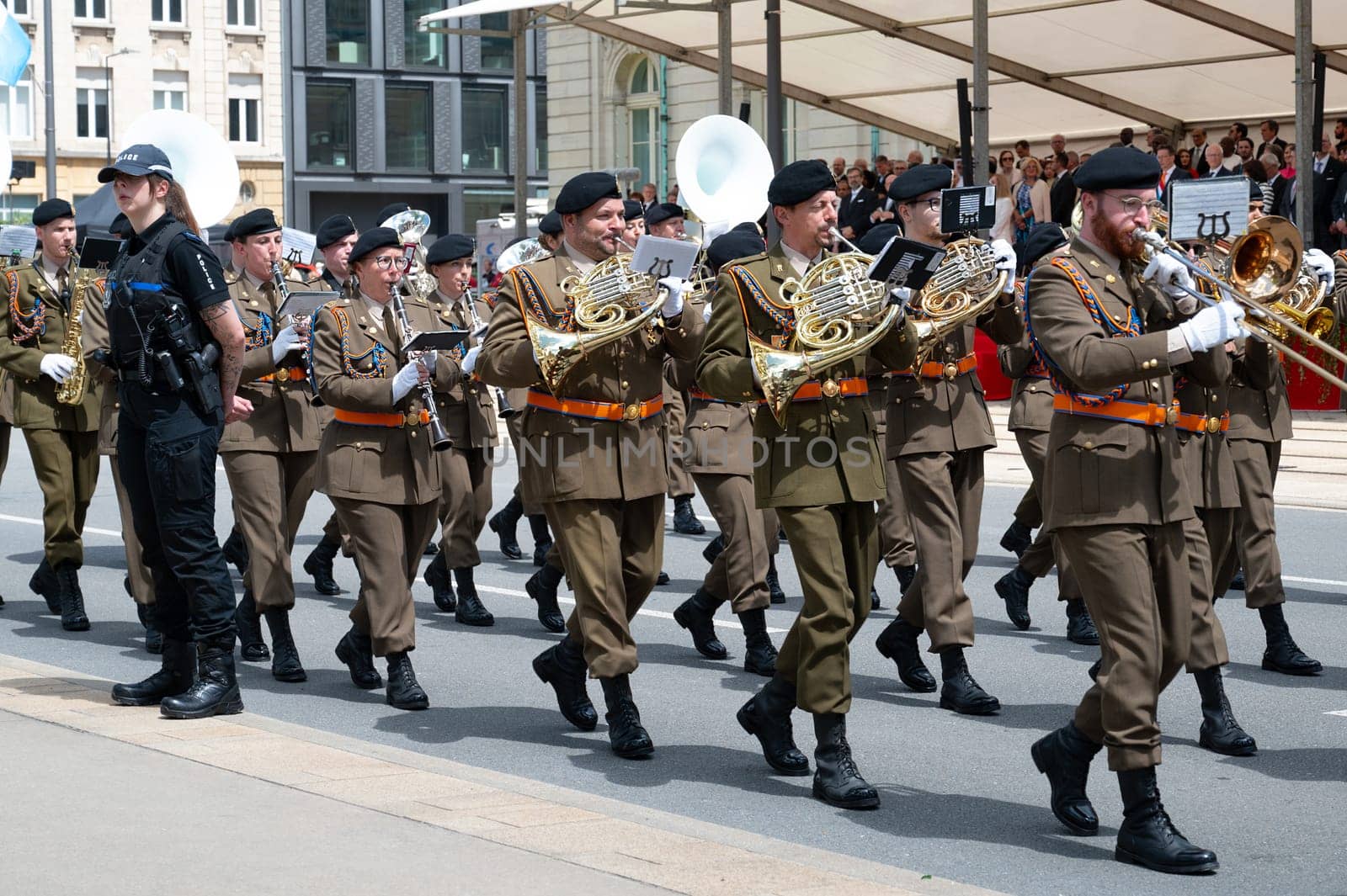 National Day Luxembourg, celebration of the Grand Duke´s birthday, military parade with luxembourgish army, police, fire department, rescue service and armed forced, Luxembourg city, 23.06.2024