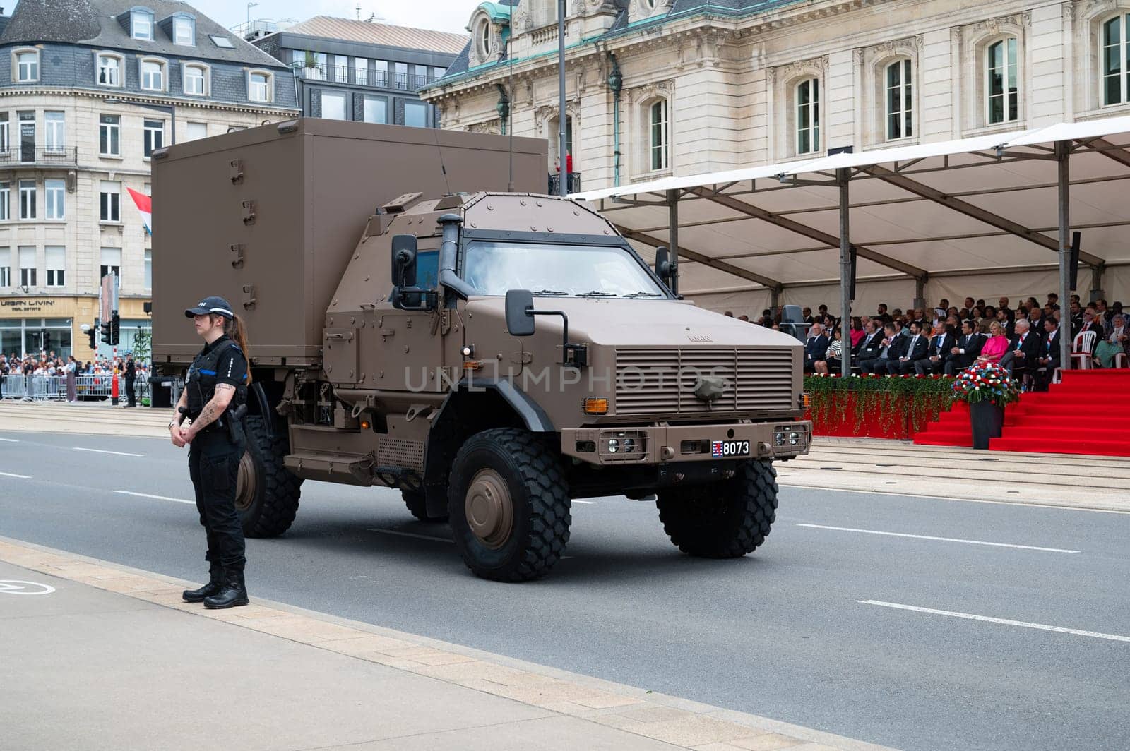 National Day Luxembourg, celebration of the Grand Duke´s birthday, military parade with luxembourgish army, police, fire department, rescue service and armed forced, Luxembourg city, 23.06.2024