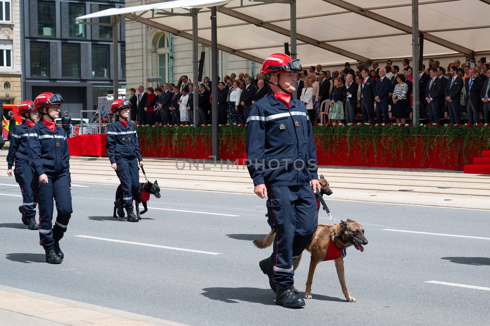 National Day Luxembourg, celebration of the Grand Duke´s birthday, military parade with luxembourgish army, police, fire department, rescue service and armed forced, Luxembourg city, 23.06.2024