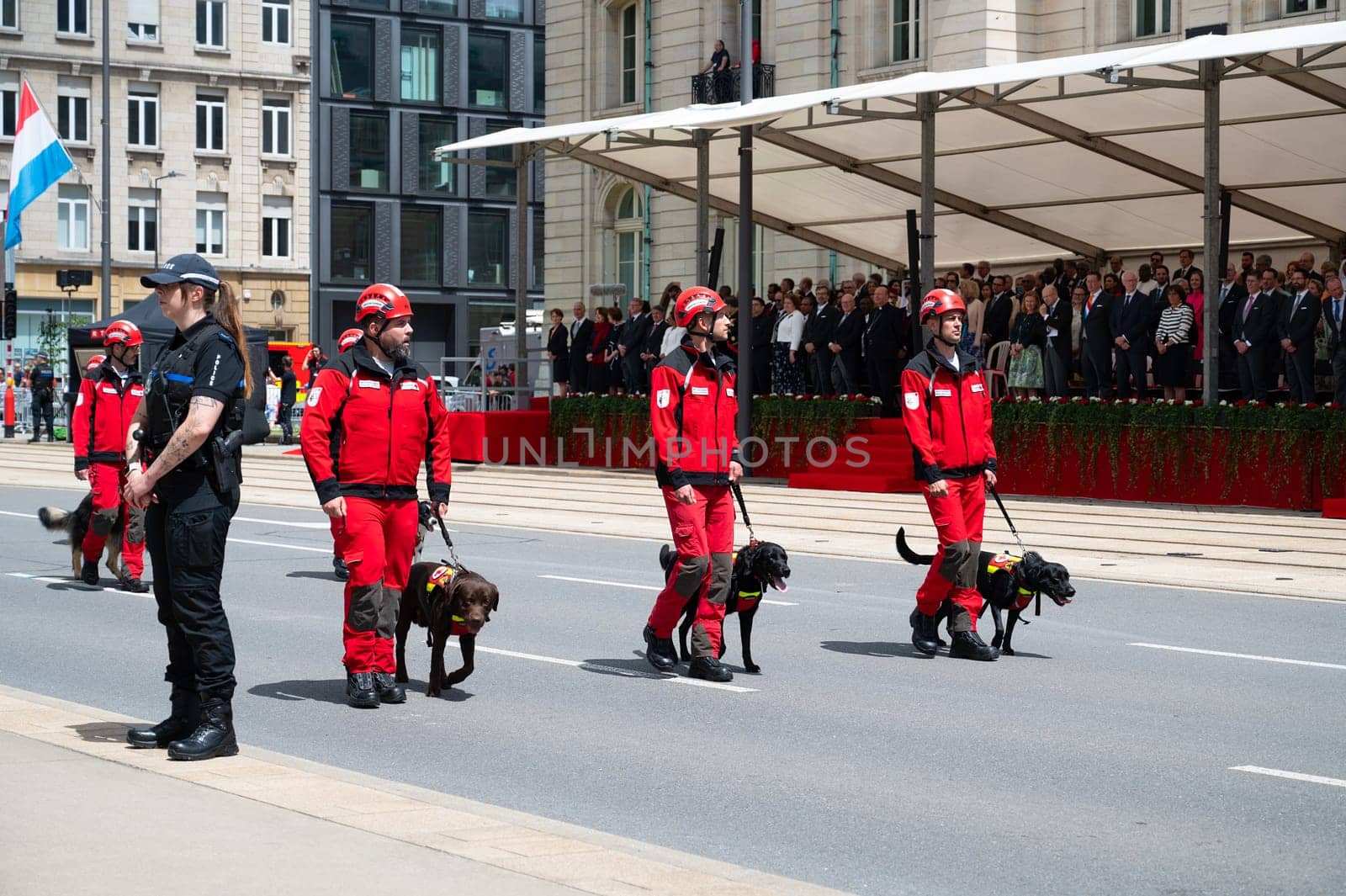 National Day Luxembourg, celebration of the Grand Duke´s birthday, military parade with luxembourgish army, police, fire department, rescue service and armed forced, Luxembourg city, 23.06.2024