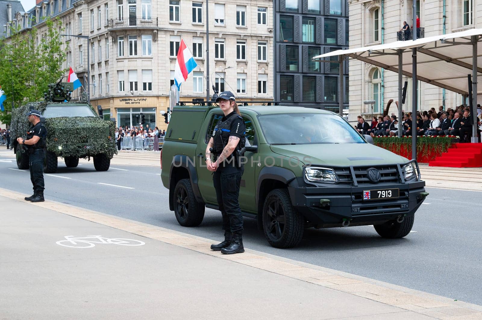 National Day Luxembourg, celebration of the Grand Duke´s birthday, military parade with luxembourgish army, police, fire department, rescue service and armed forced, Luxembourg city, 23.06.2024