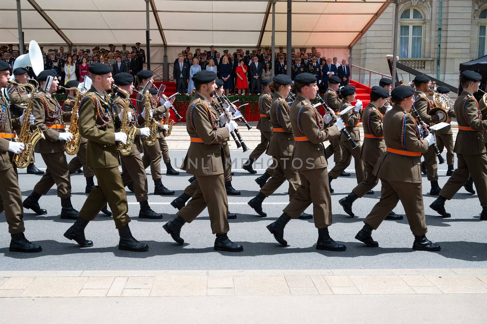 National Day Luxembourg, celebration of the Grand Duke´s birthday, military parade with luxembourgish army, police, fire department, rescue service and armed forced, Luxembourg city, 23.06.2024