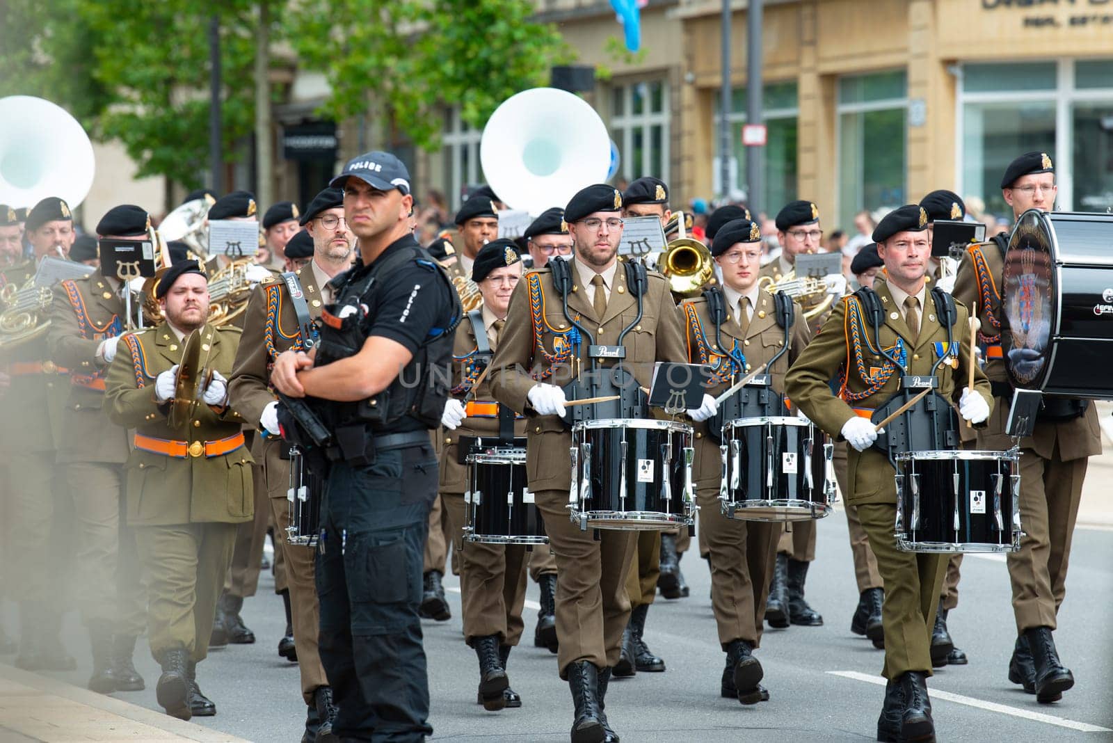 National Day Luxembourg, celebration of the Grand Duke´s birthday, military parade with luxembourgish army, police, fire department, rescue service and armed forced, Luxembourg city, 23.06.2024