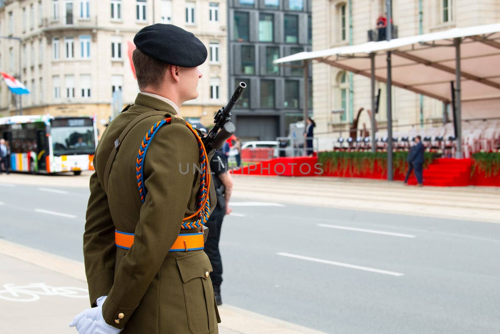 National Day Luxembourg, celebration of the Grand Duke´s birthday, military parade with luxembourgish army, police, fire department, rescue service and armed forced, Luxembourg city, 23.06.2024