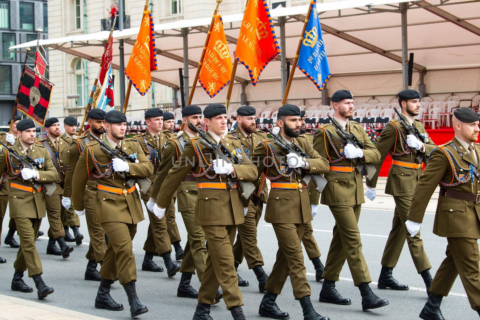 National Day Luxembourg, celebration of the Grand Duke´s birthday, military parade with luxembourgish army, police, fire department, rescue service and armed forced, Luxembourg city, 23.06.2024